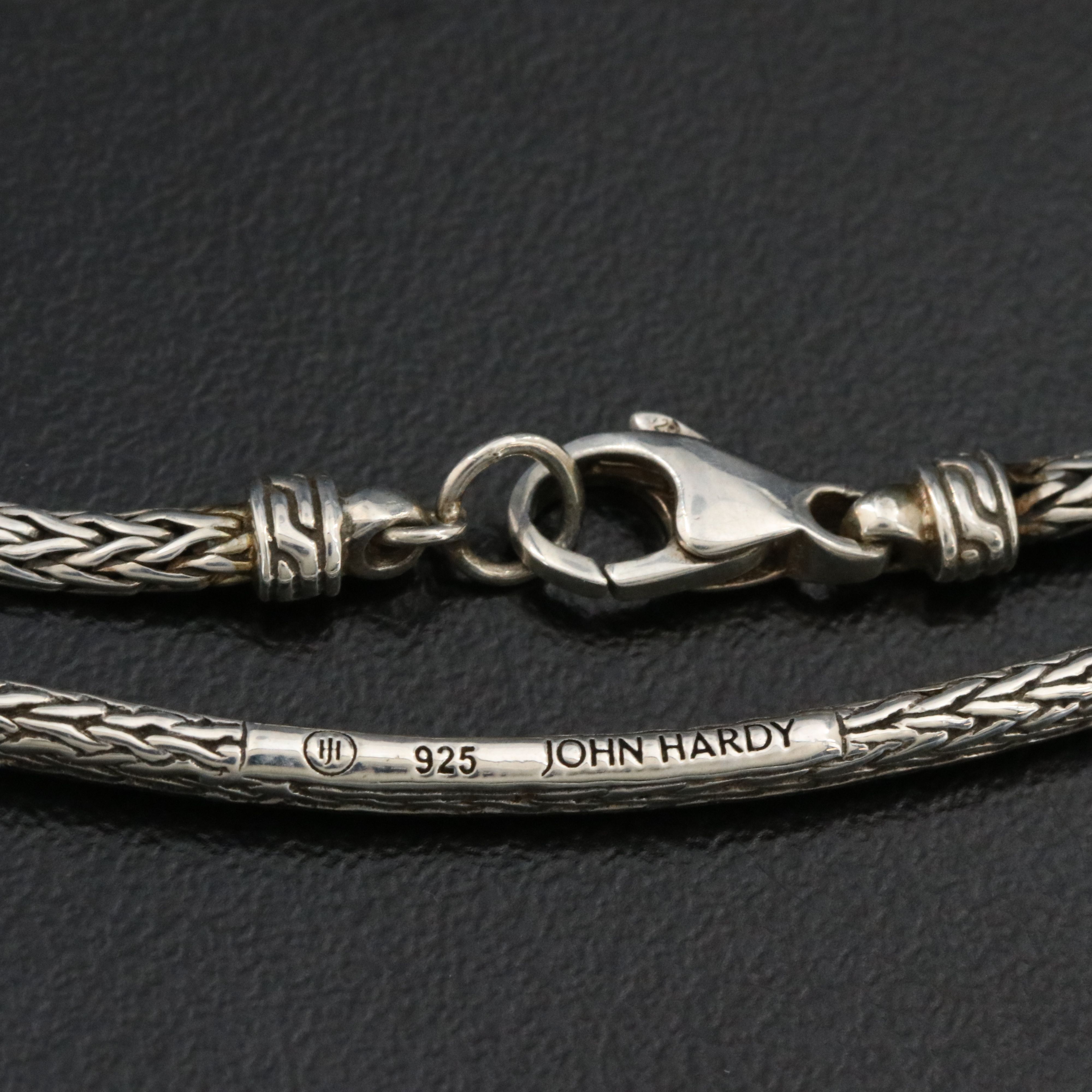 John Hardy Essentials Sterling and Black Sapphire Curved Bar Necklace