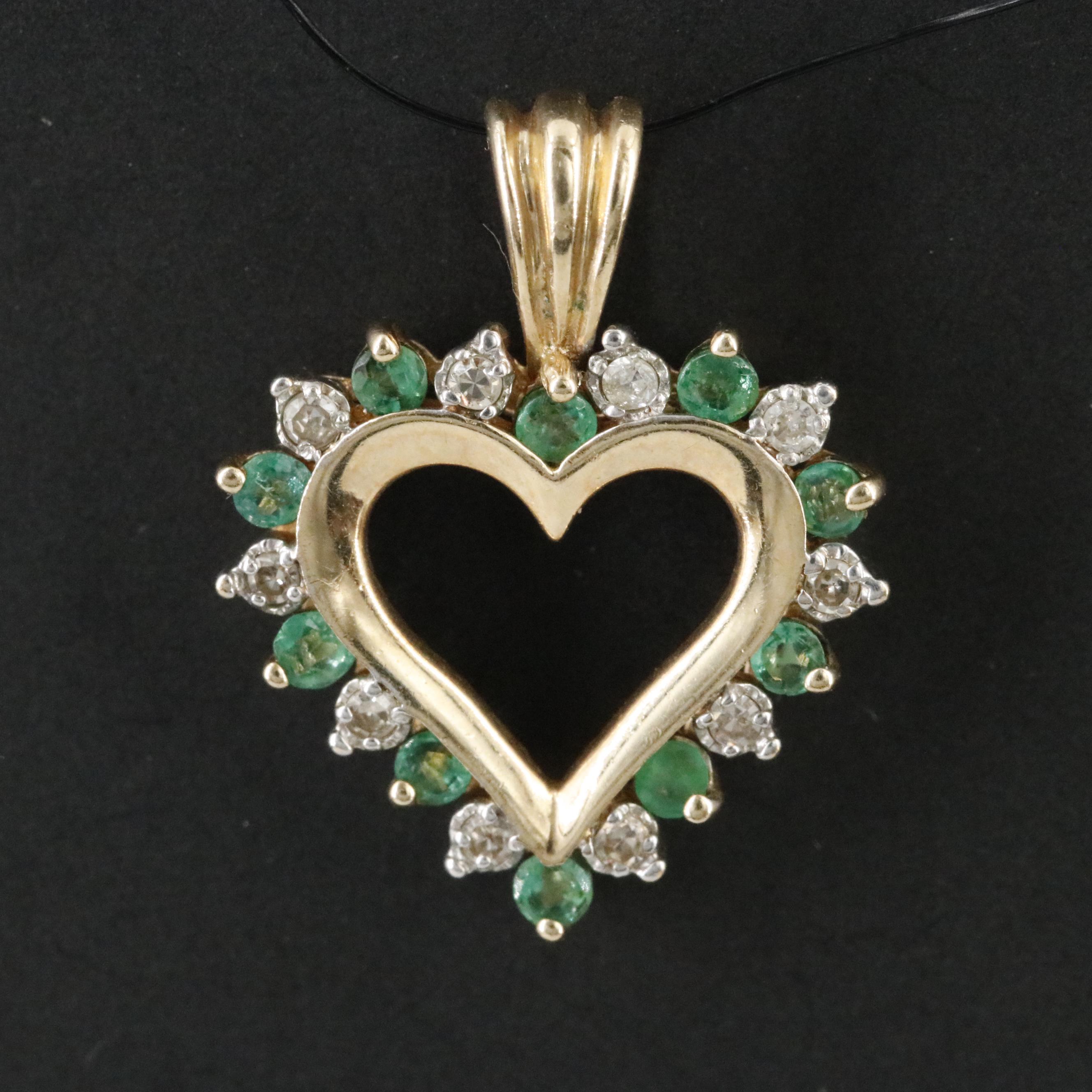 10K Emerald and Diamond Heart Pendant