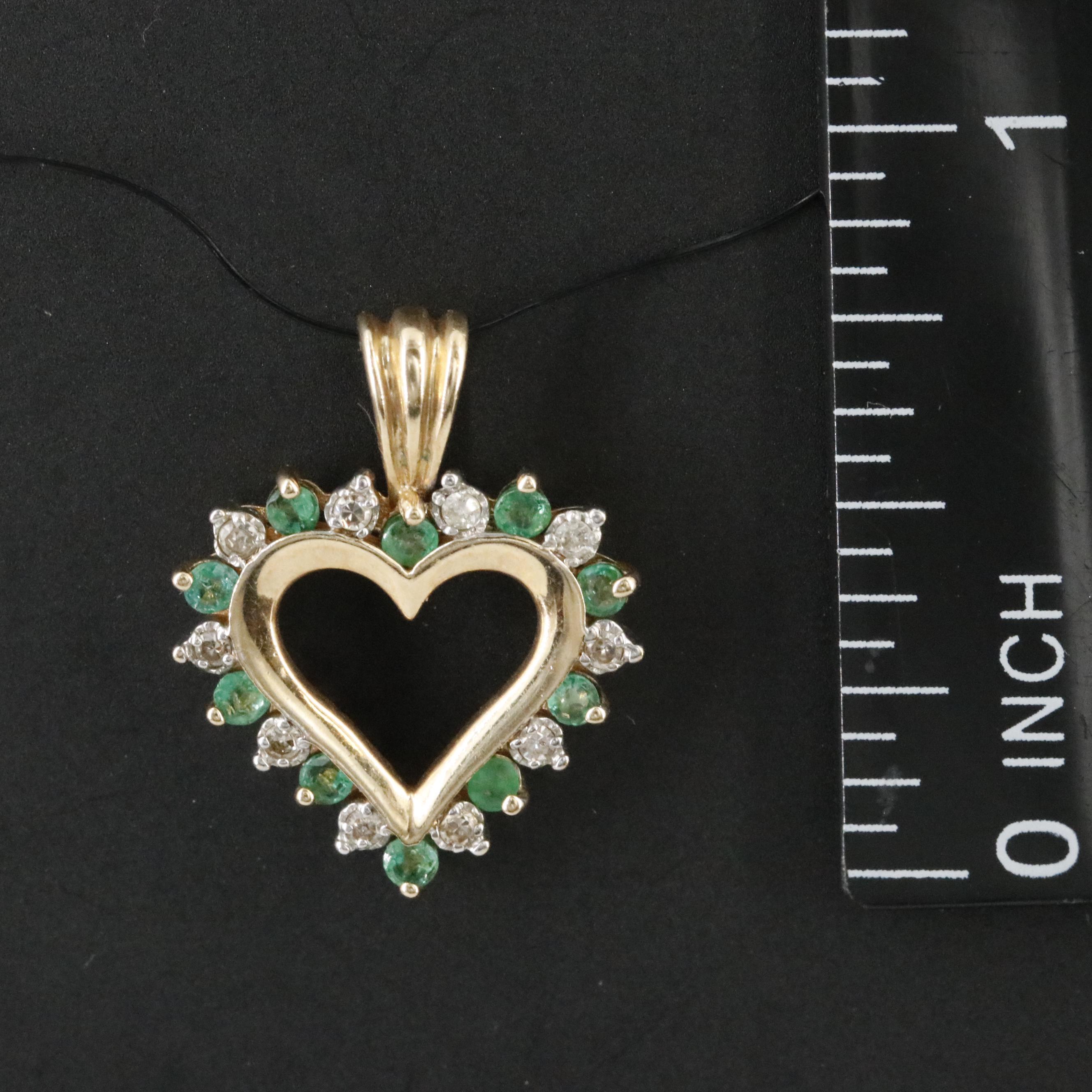 10K Emerald and Diamond Heart Pendant