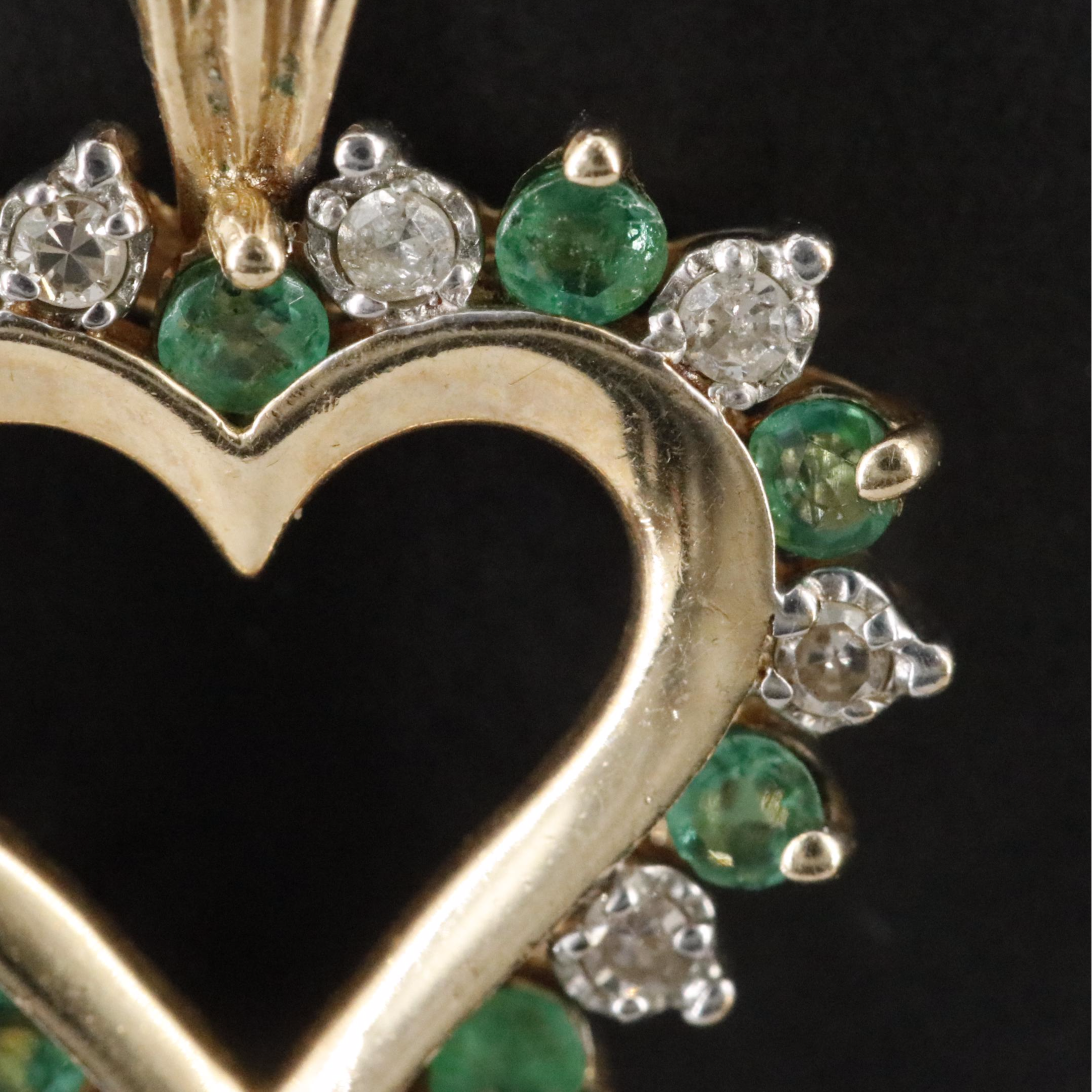 10K Emerald and Diamond Heart Pendant