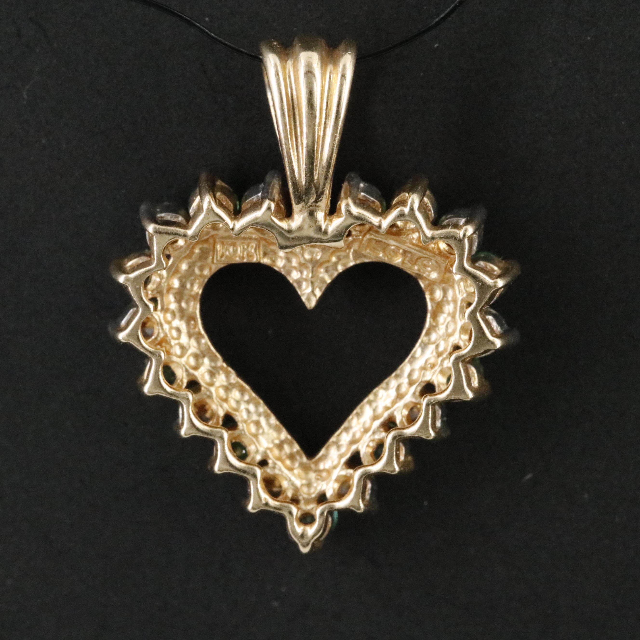 10K Emerald and Diamond Heart Pendant