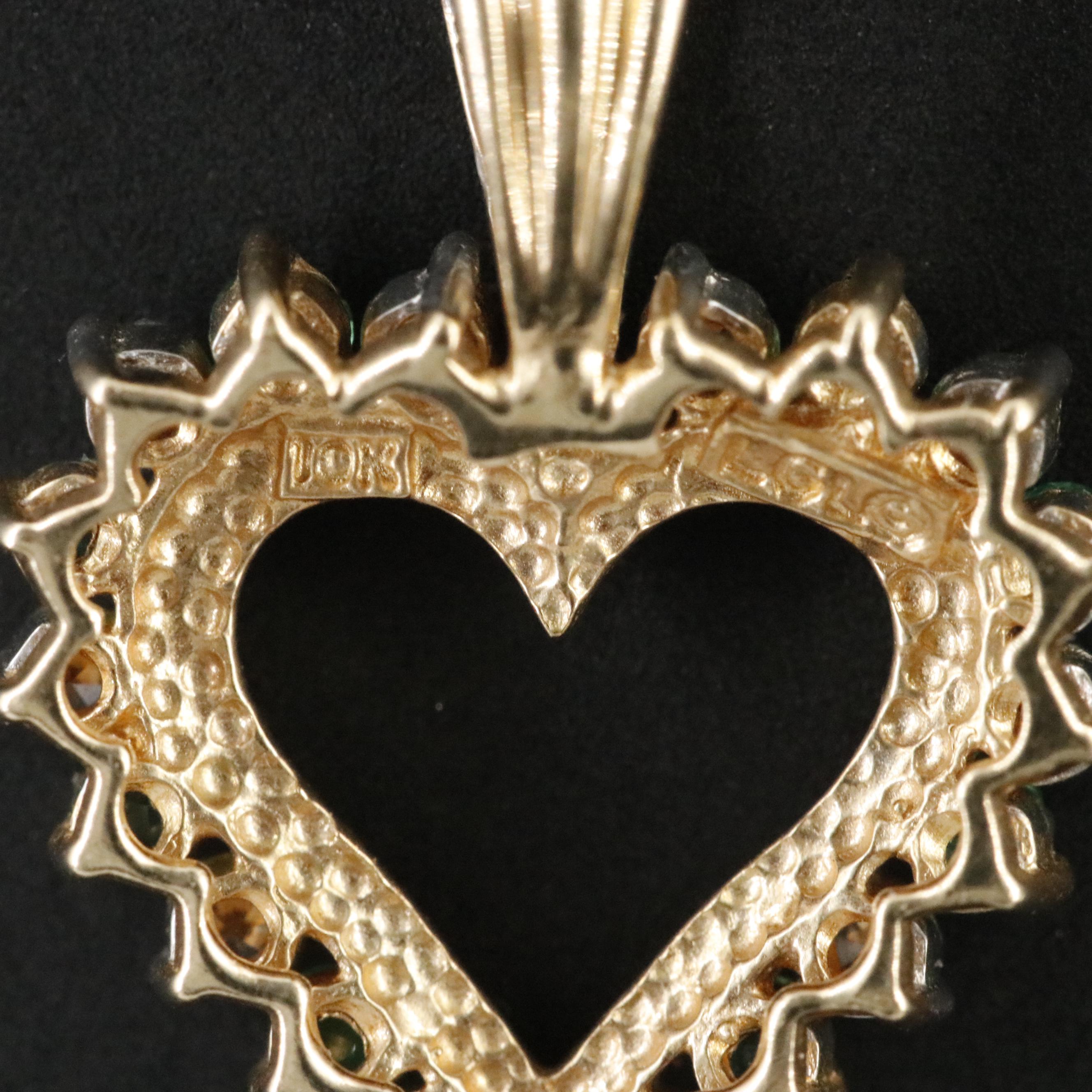 10K Emerald and Diamond Heart Pendant
