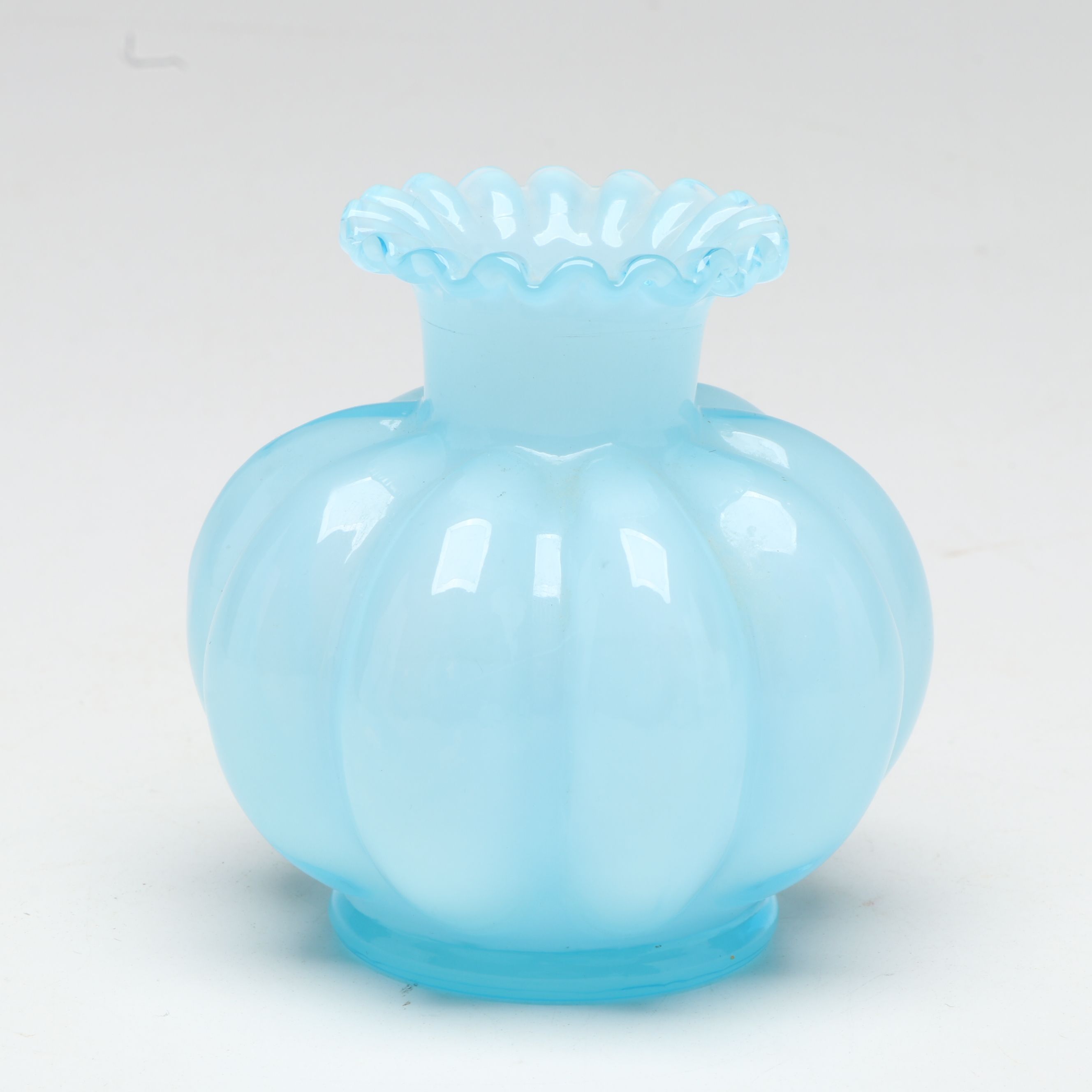 Fenton Ruffled Opalescent Glass Perfume Bottle Vases, Mid-20th Century