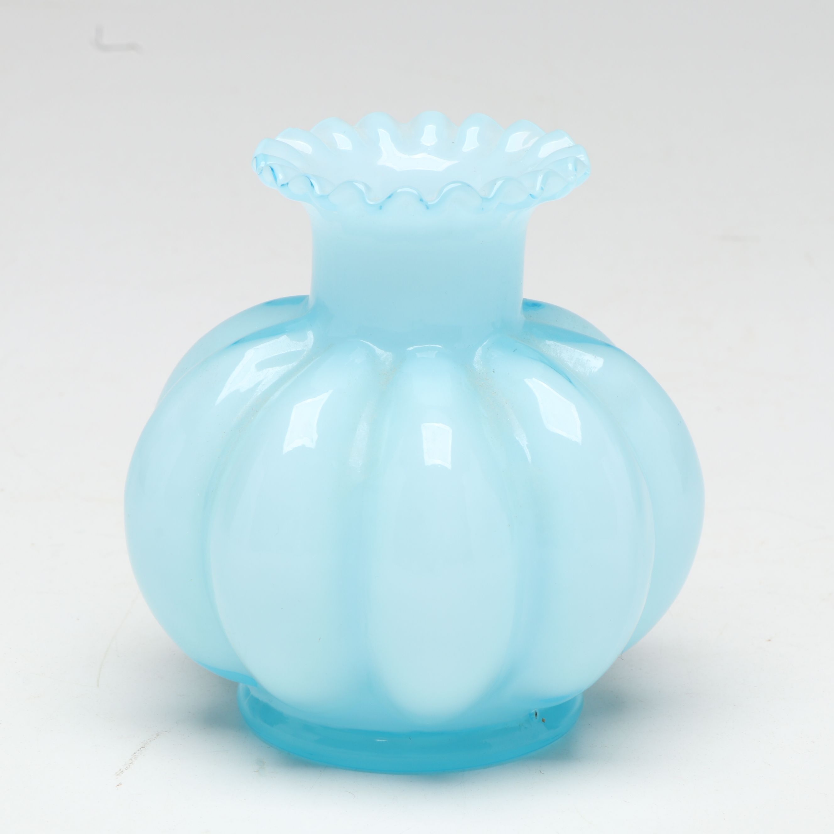Fenton Ruffled Opalescent Glass Perfume Bottle Vases, Mid-20th Century