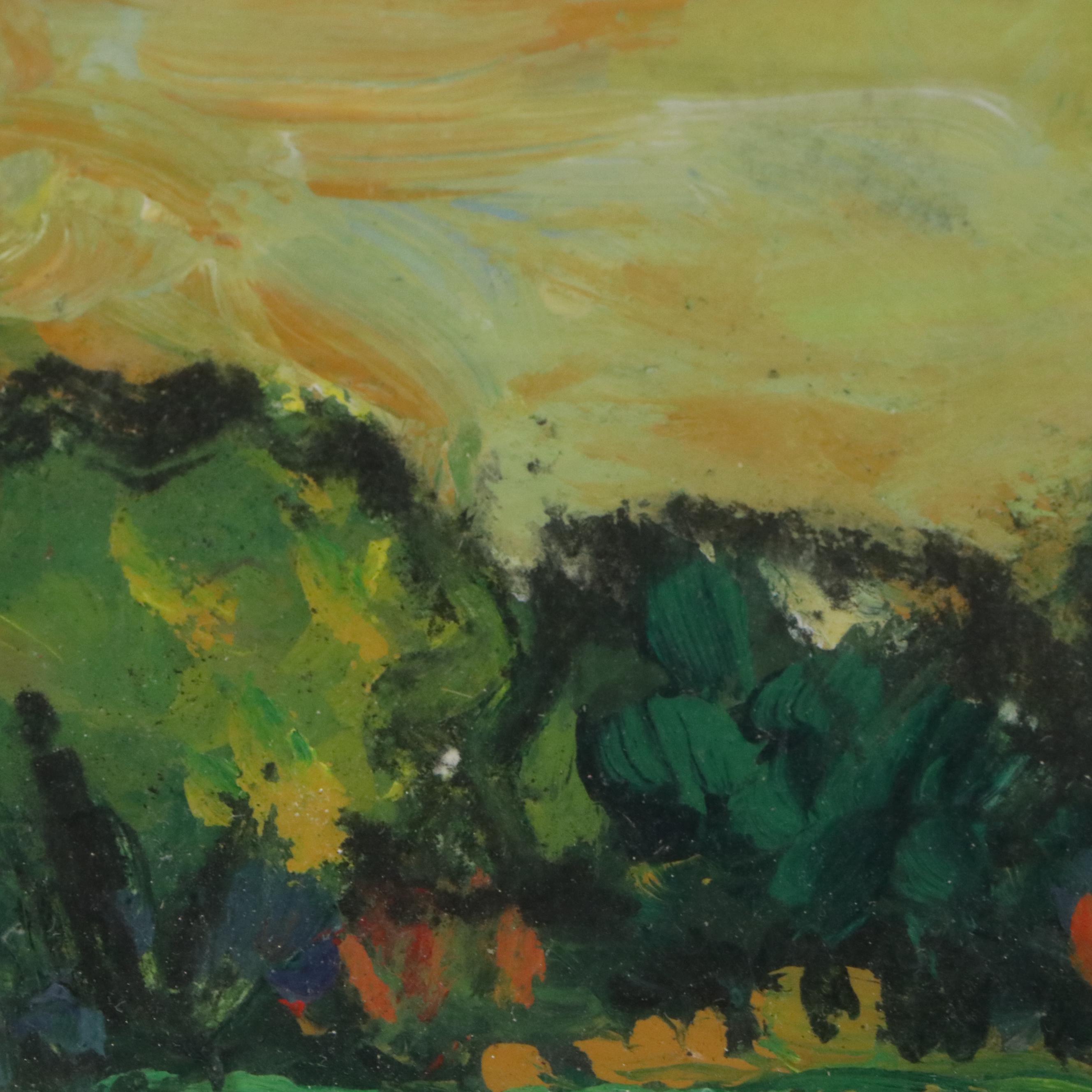 Ann Herrod Acrylic Painting of Landscape with Residence, Late 20th Century