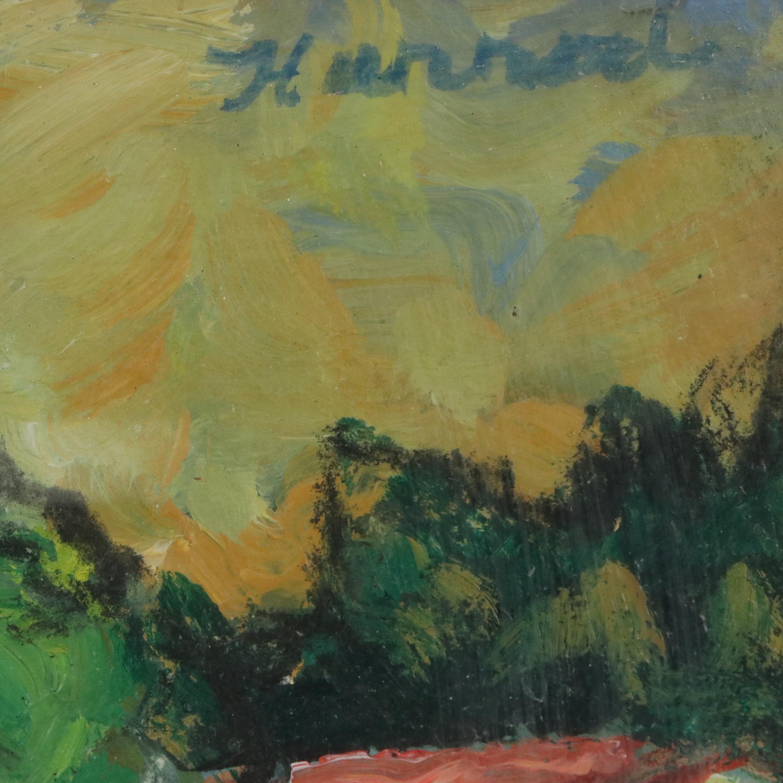 Ann Herrod Acrylic Painting of Landscape with Residence, Late 20th Century