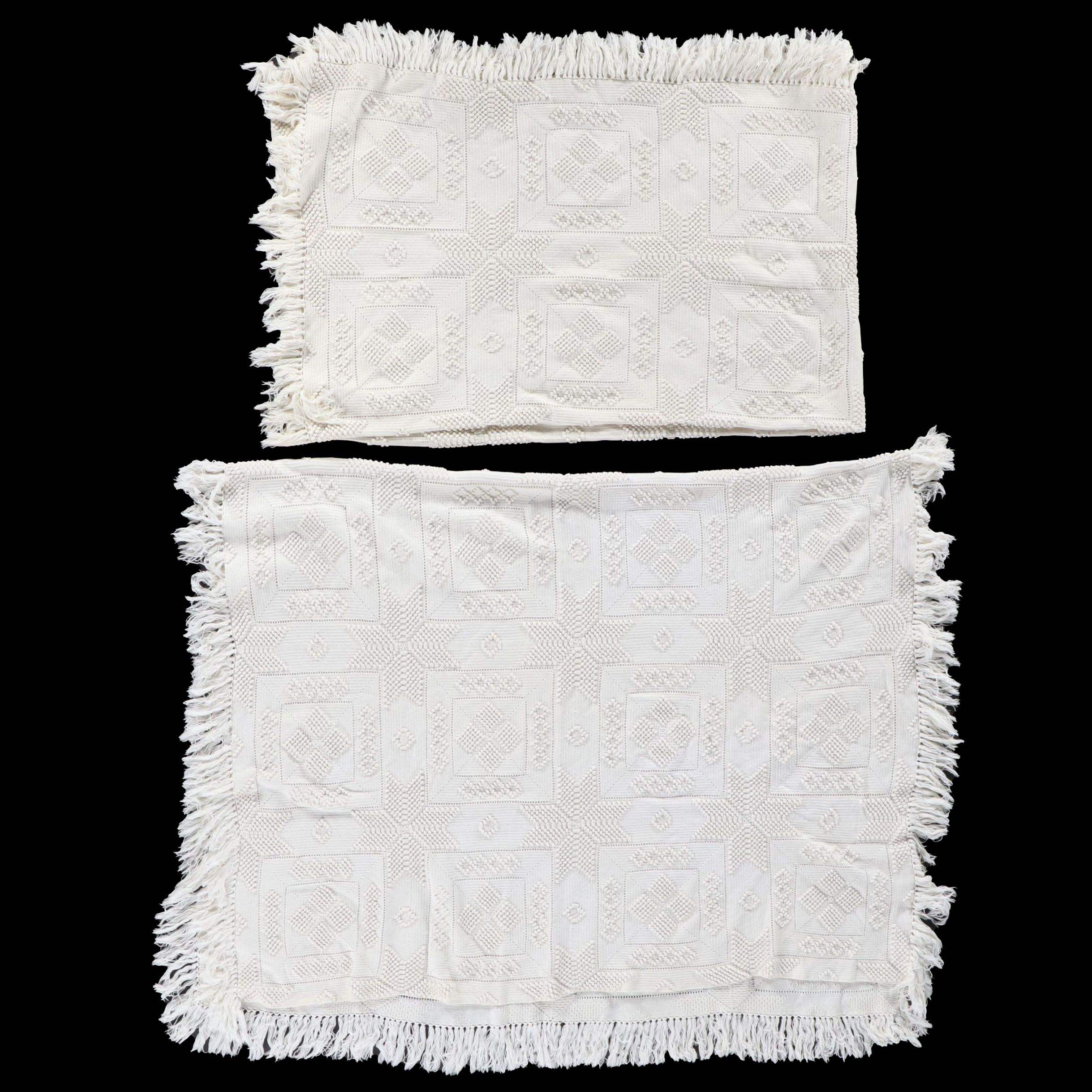 Handmade Popcorn Stitch Crochet Cotton Bedspreads, Mid to Late 20th Century