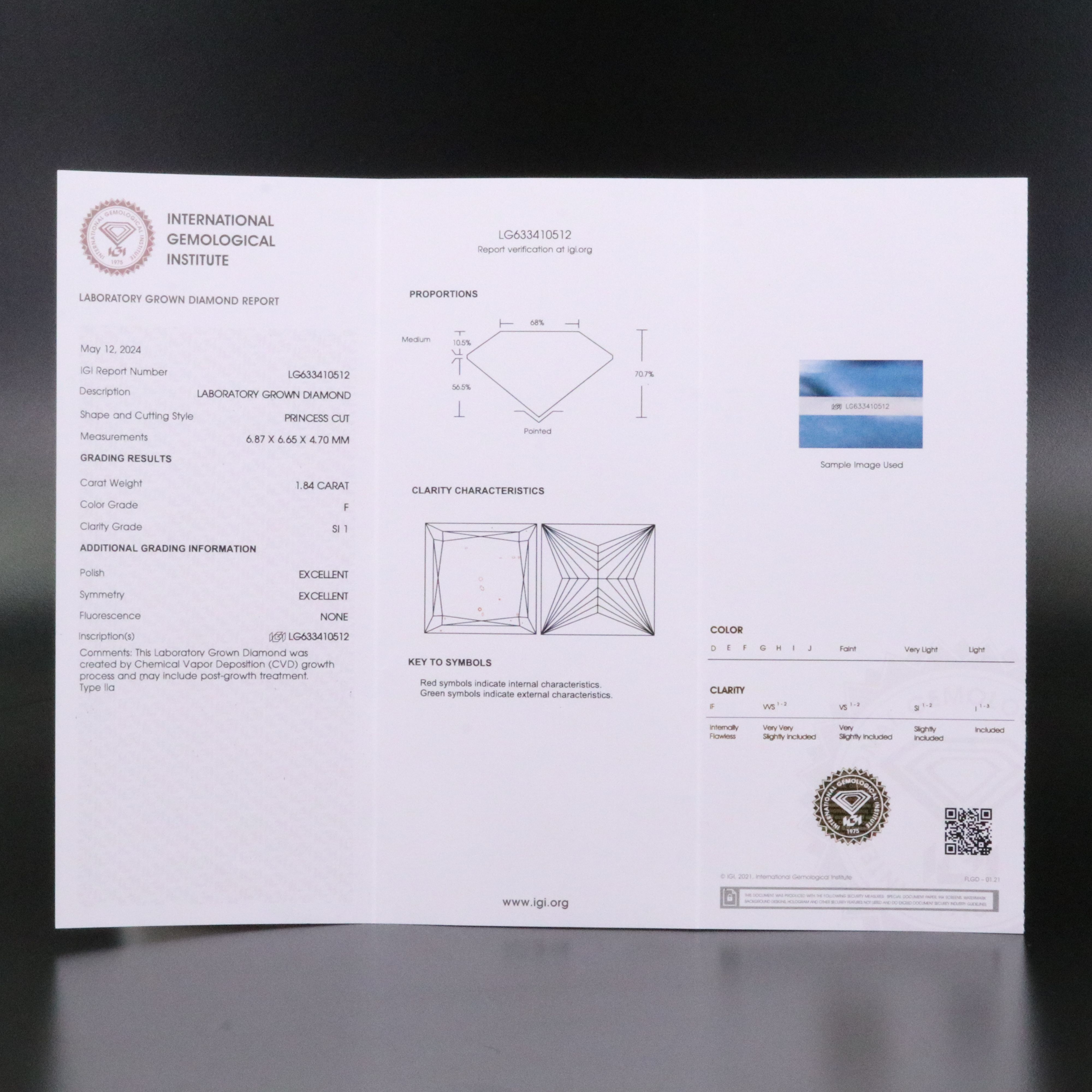 Loose 1.84 CT Lab Grown Diamond with IGI Report