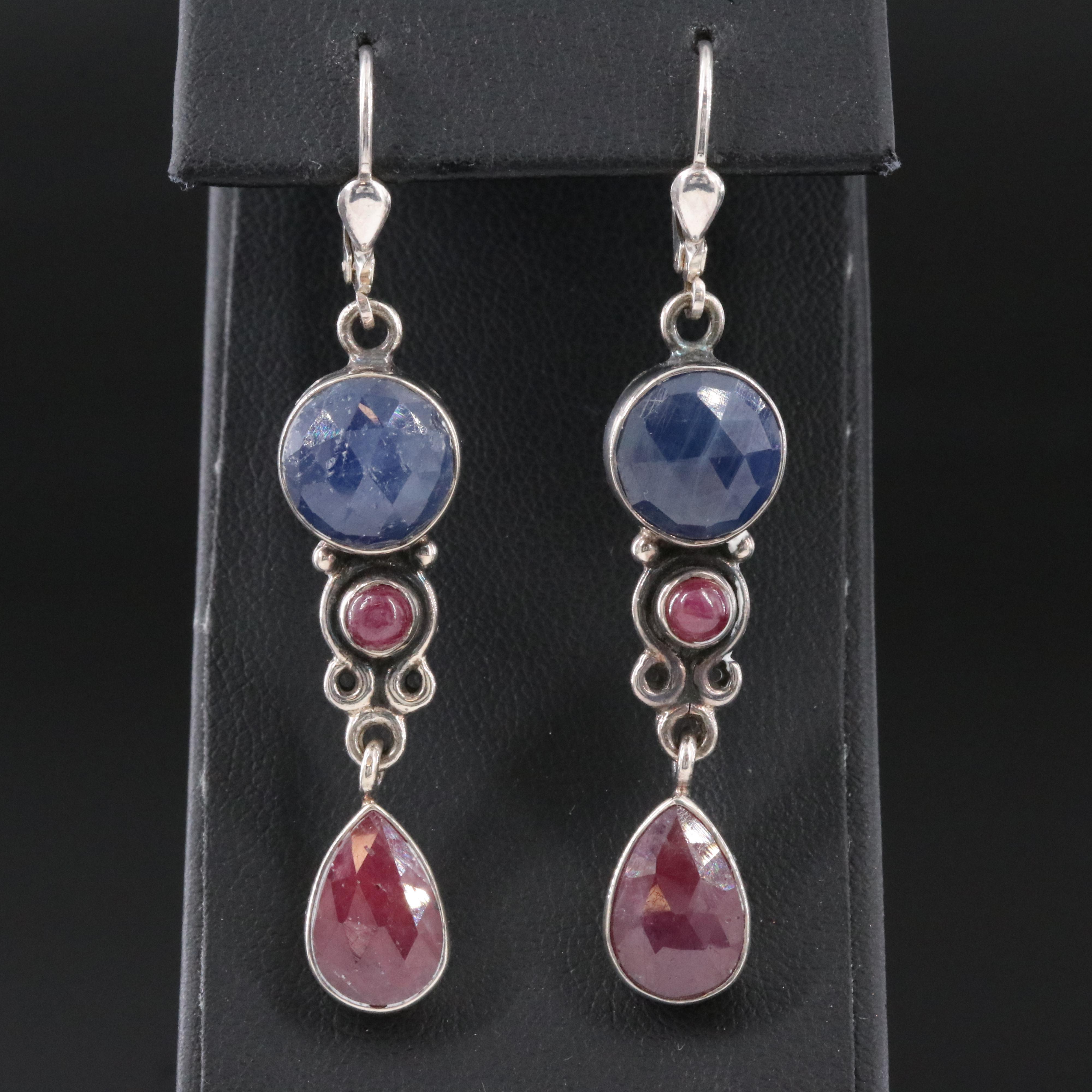 Sterling Ruby and Sapphire Drop Earrings