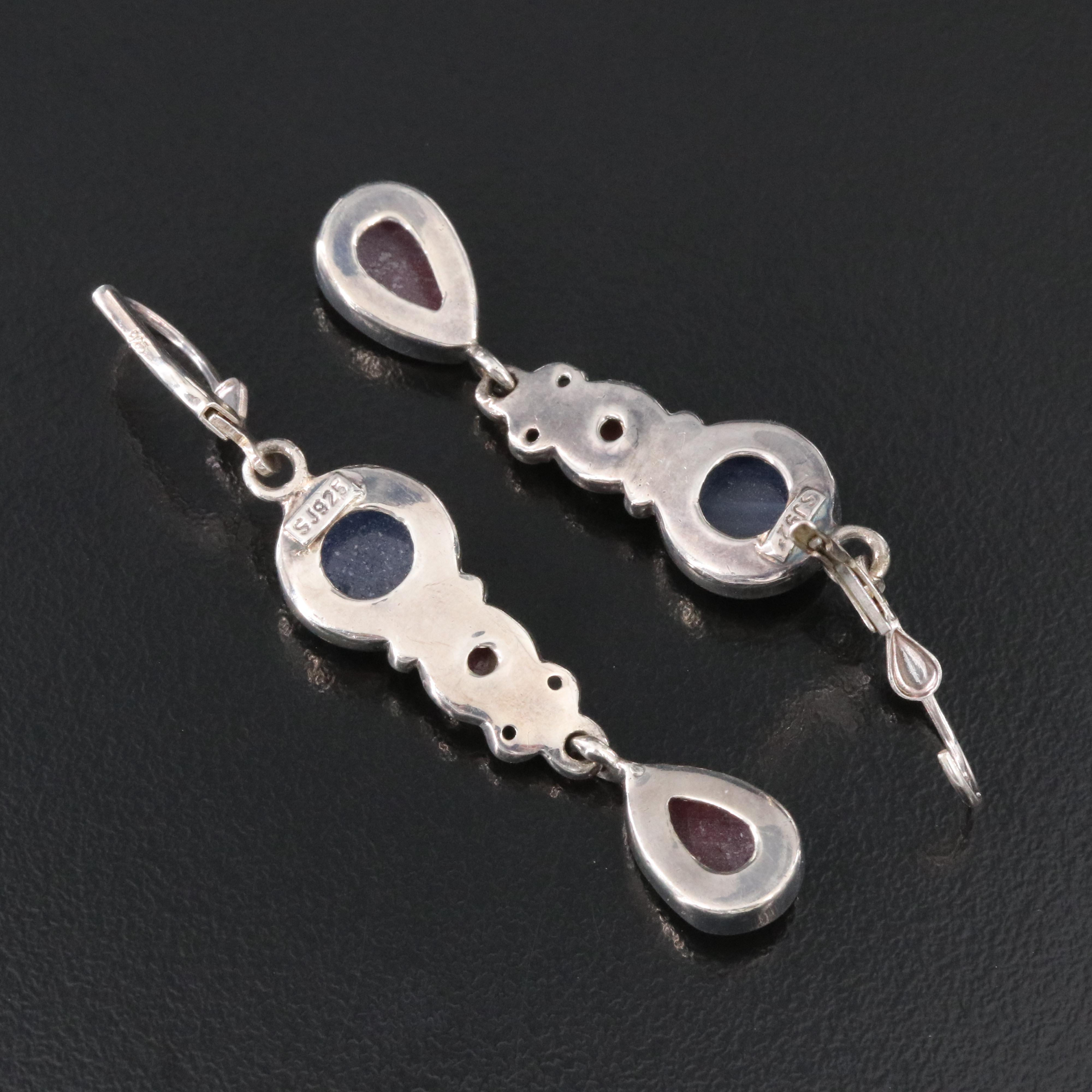 Sterling Ruby and Sapphire Drop Earrings