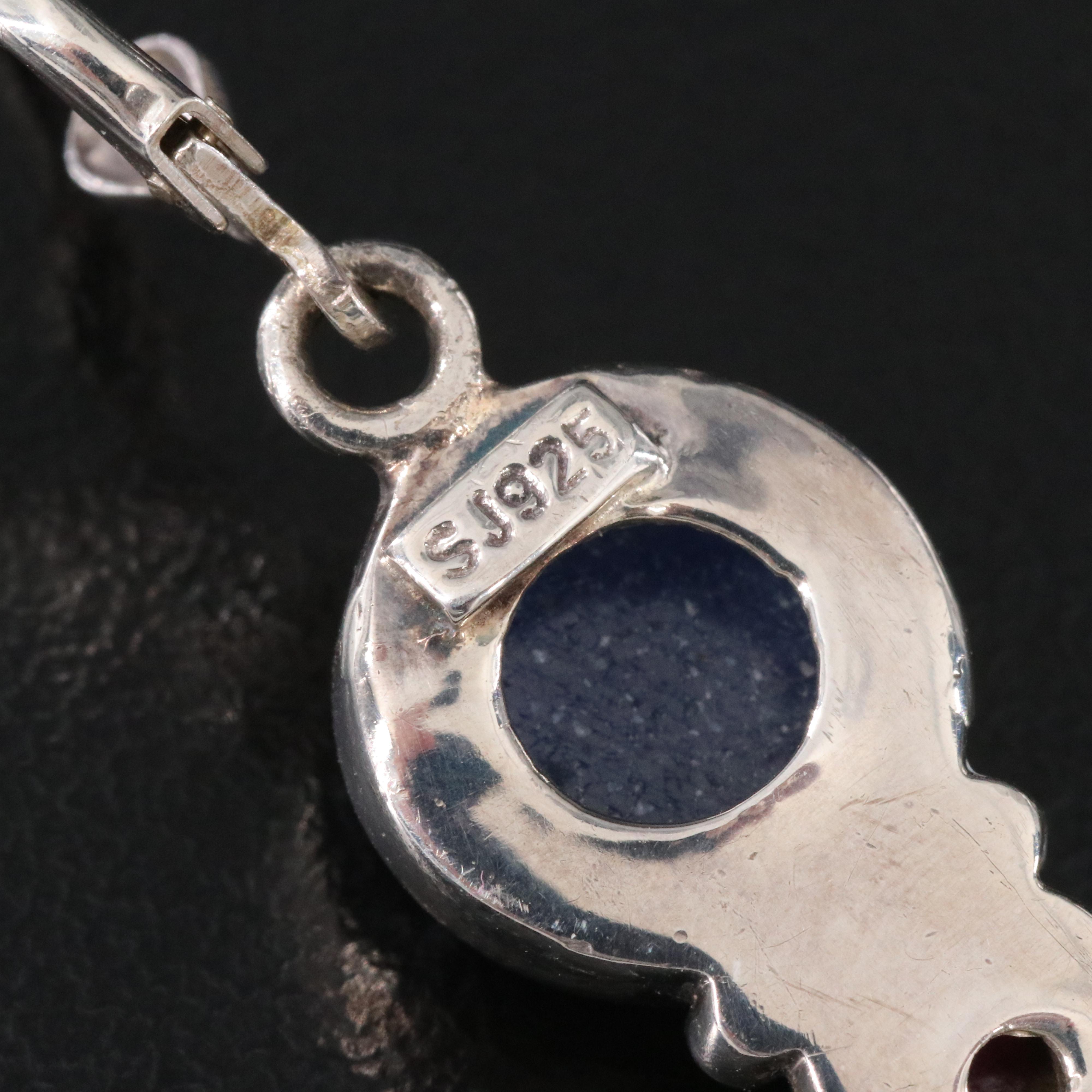 Sterling Ruby and Sapphire Drop Earrings