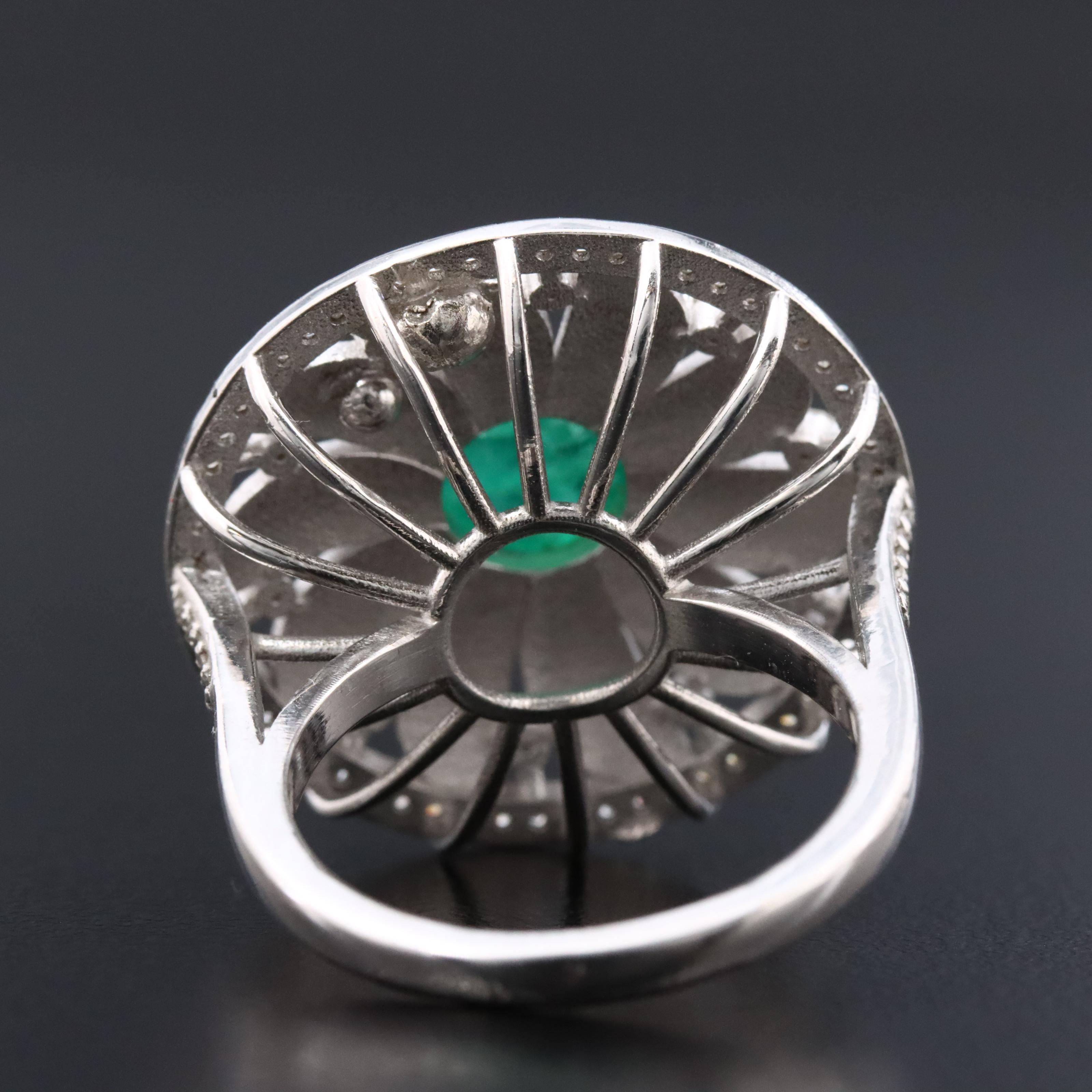 Sterling Flower Ring with Emerald, Diamonds and Enamel