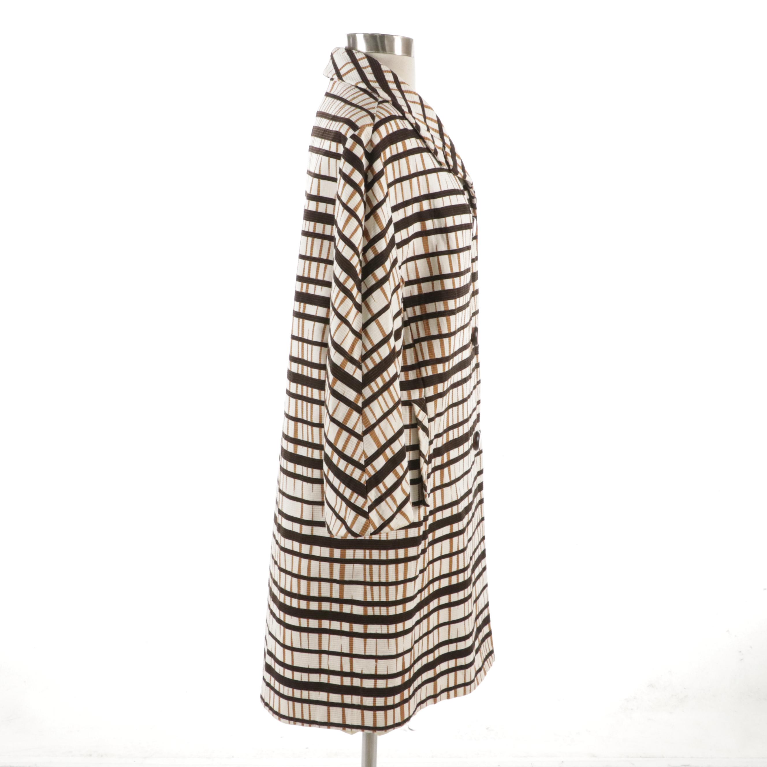 Zim-Stra Bold Stripe Print Button-Front Coat with Three-Quarter Sleeves, 1960s