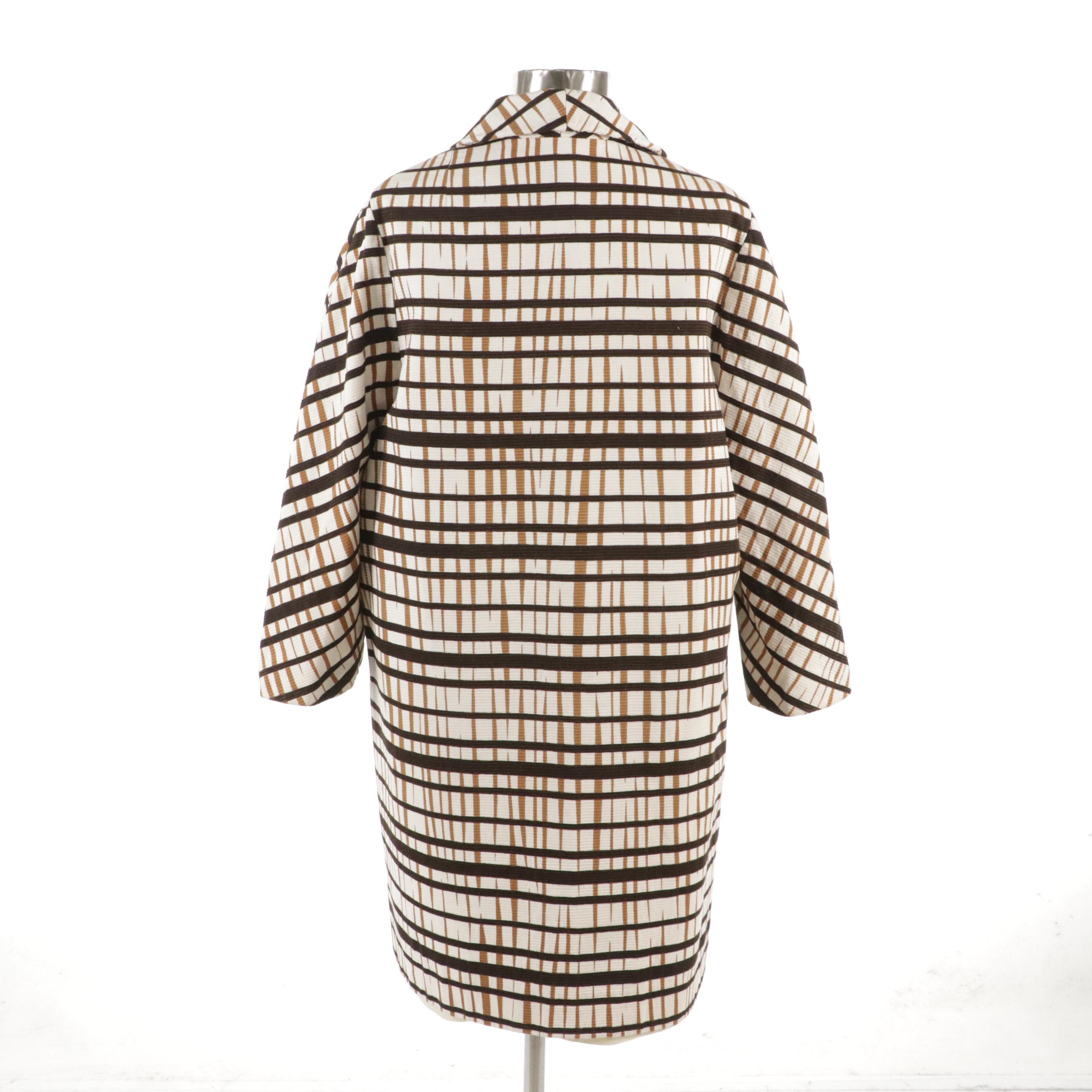 Zim-Stra Bold Stripe Print Button-Front Coat with Three-Quarter Sleeves, 1960s