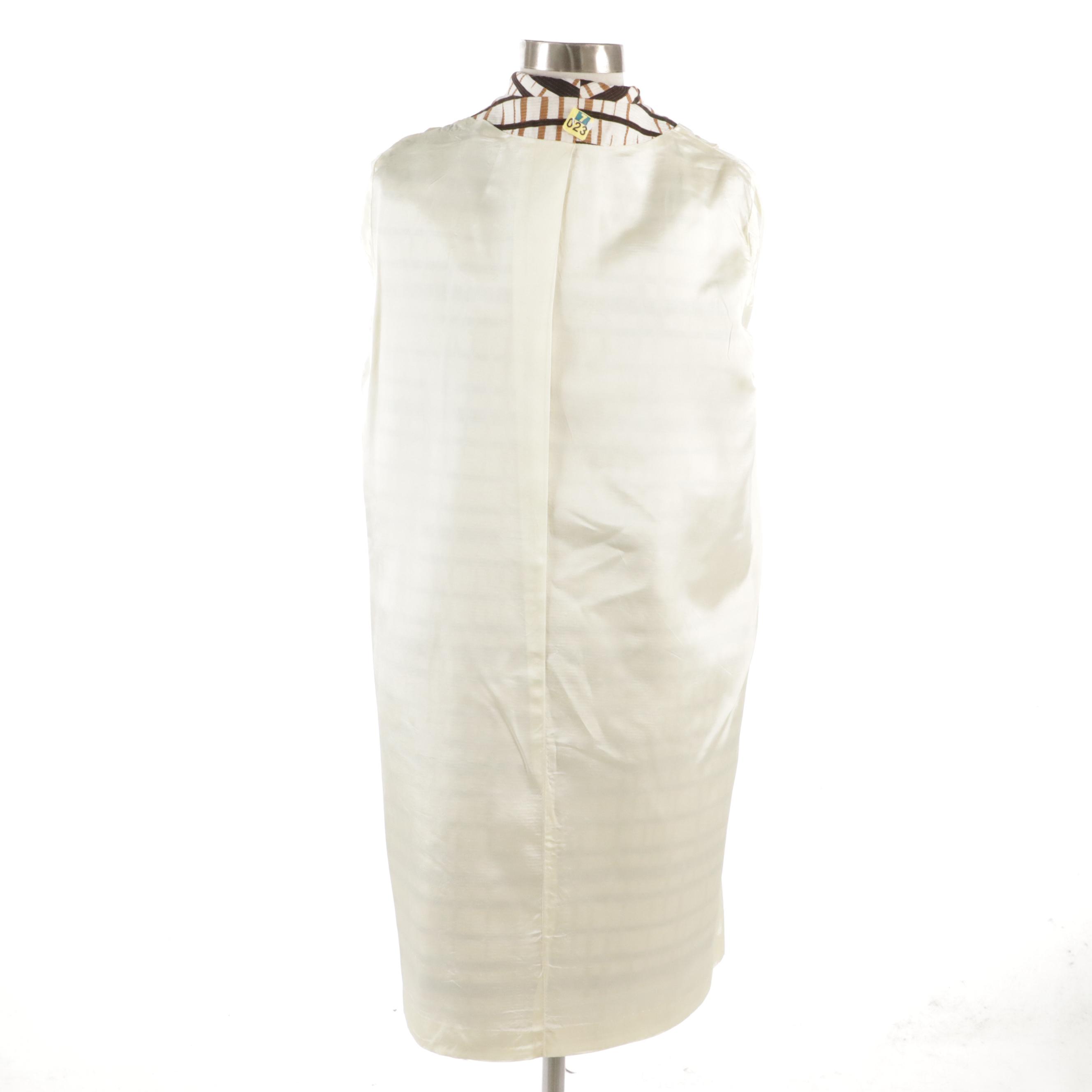 Zim-Stra Bold Stripe Print Button-Front Coat with Three-Quarter Sleeves, 1960s