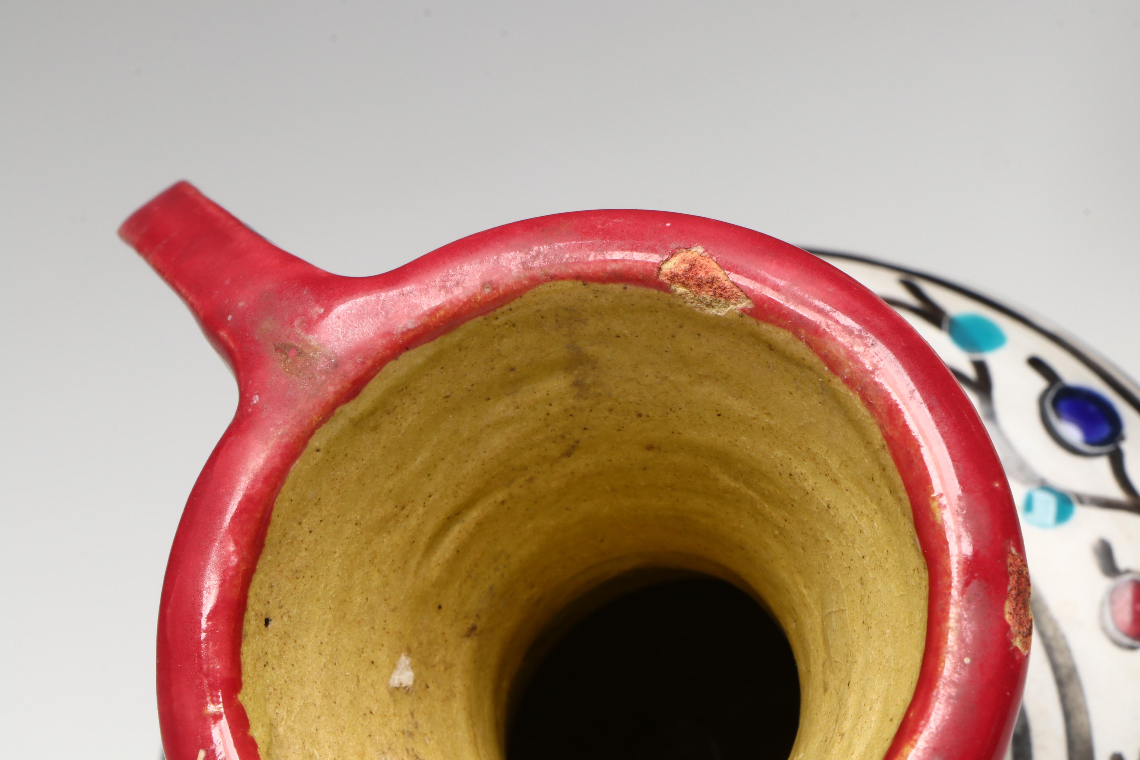 Hand-Painted Portuguese Ceramic Vase with Other Ceramic Vessels