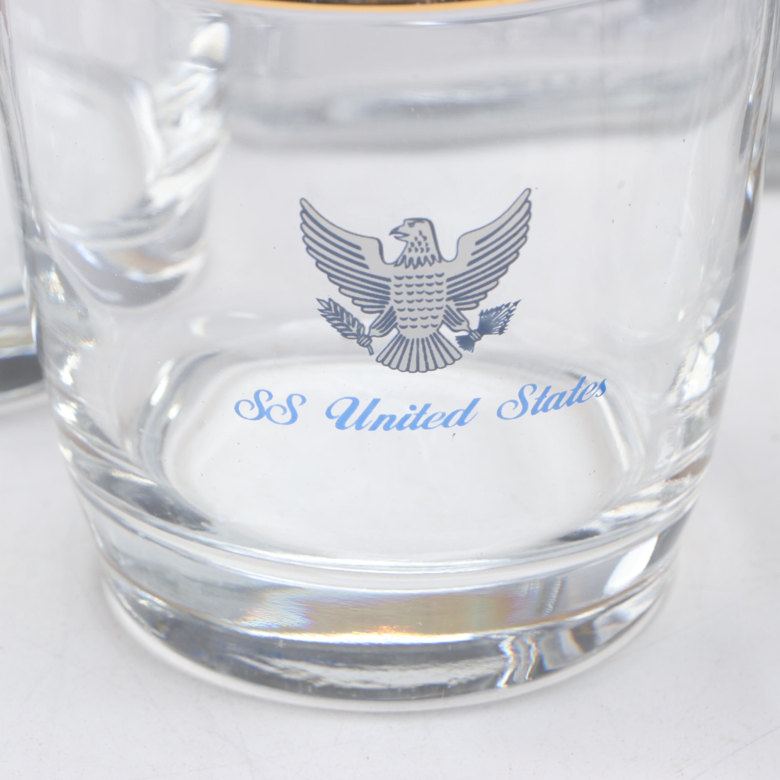 S.S. United States Decanter with Other Ocean Liner Old Fashioned Glasses