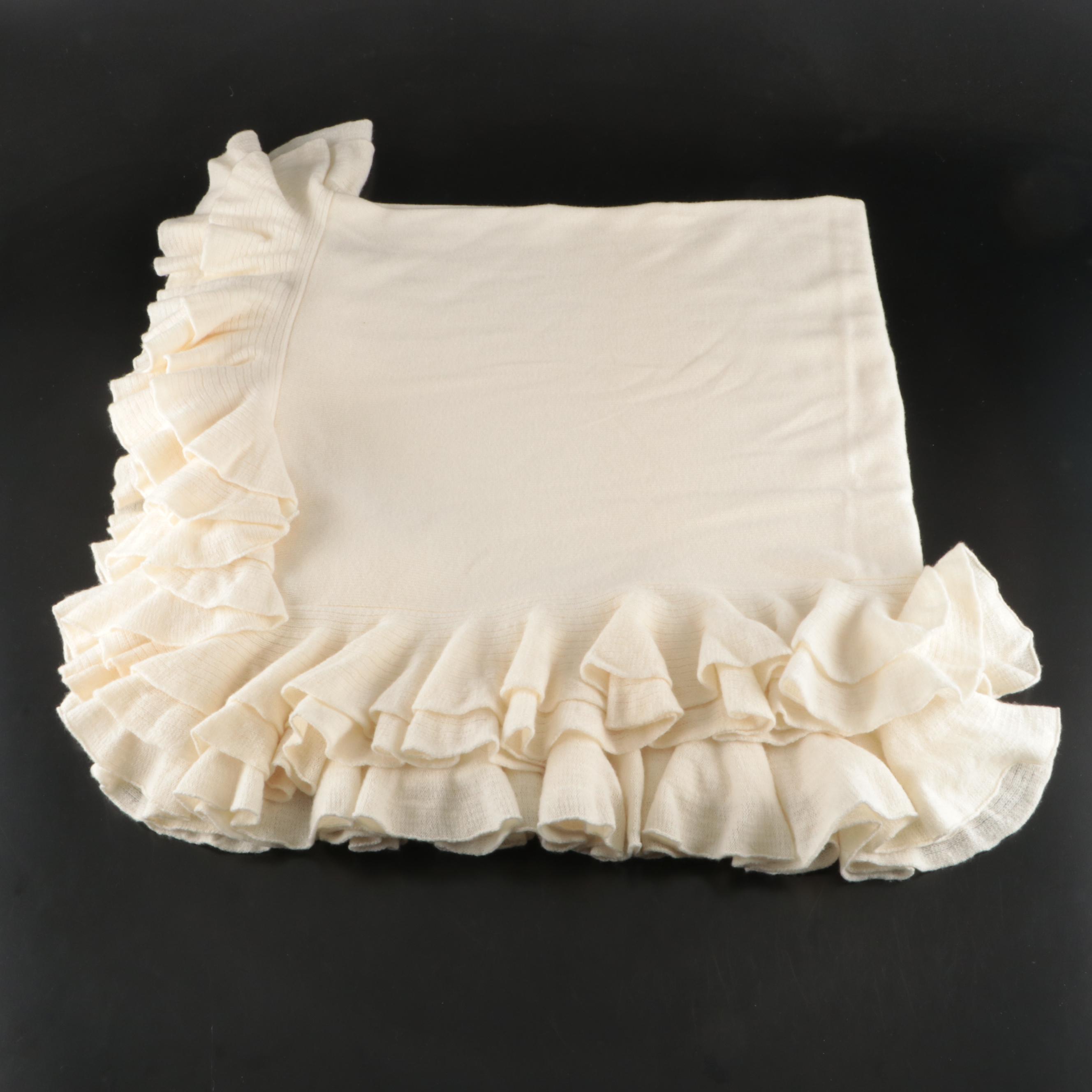 Ralph Lauren Ivory Cashmere Ruffled-Edge Throw Blanket