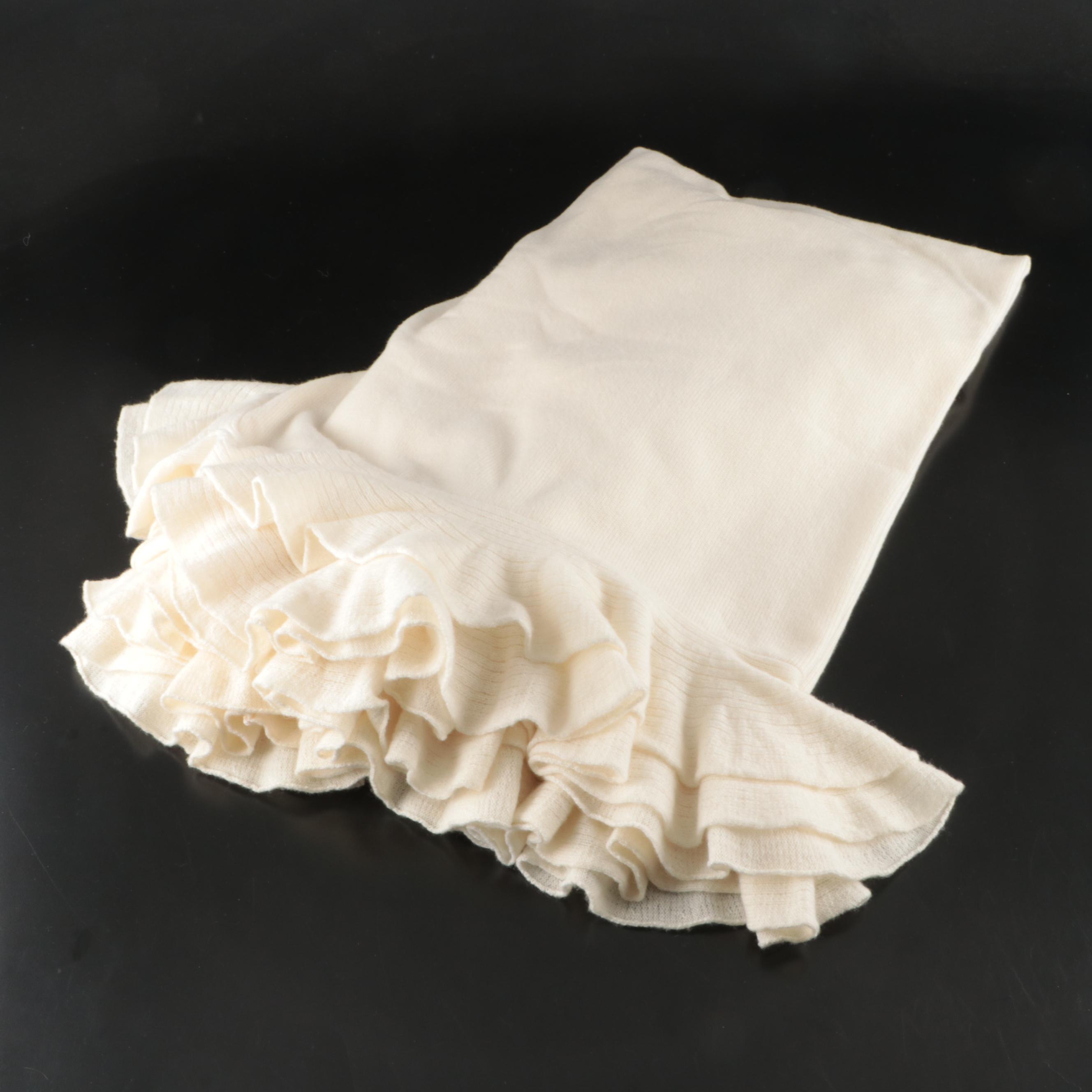 Ralph Lauren Ivory Cashmere Ruffled-Edge Throw Blanket