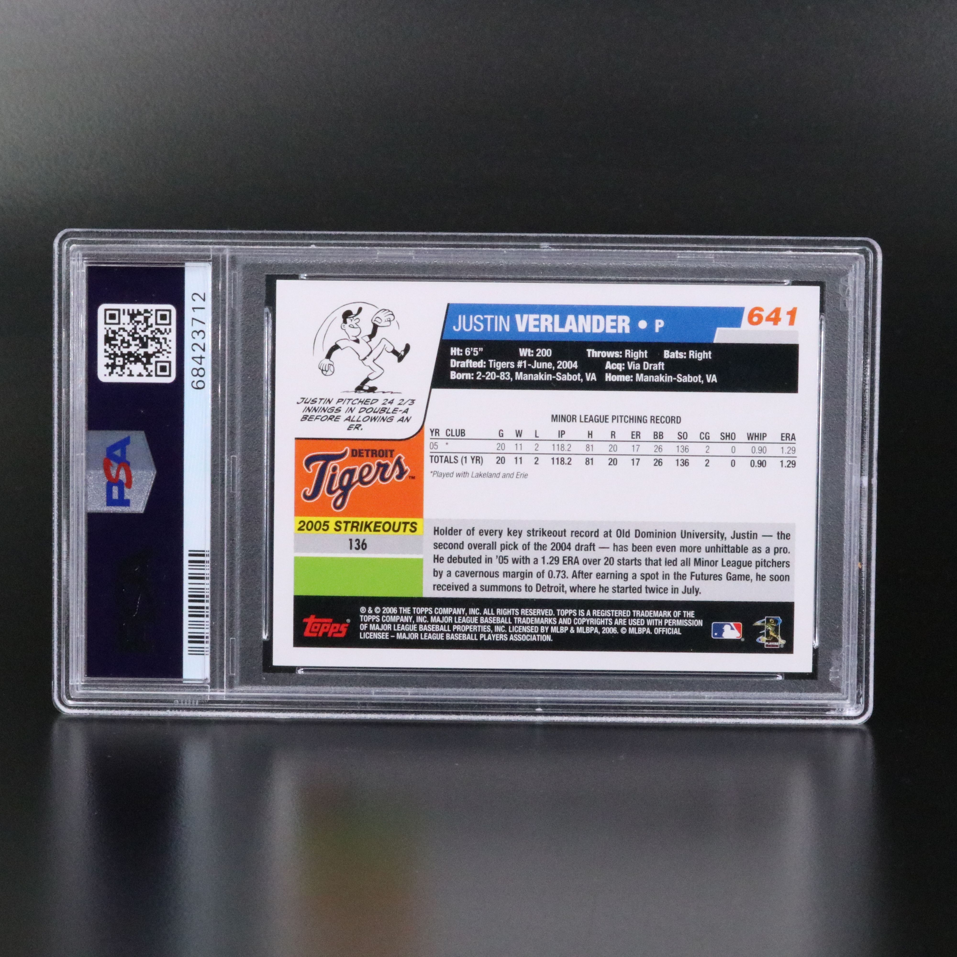 2006 Topps Justin Verlander Detroit Tigers Rookie Baseball Card Graded PSA 9