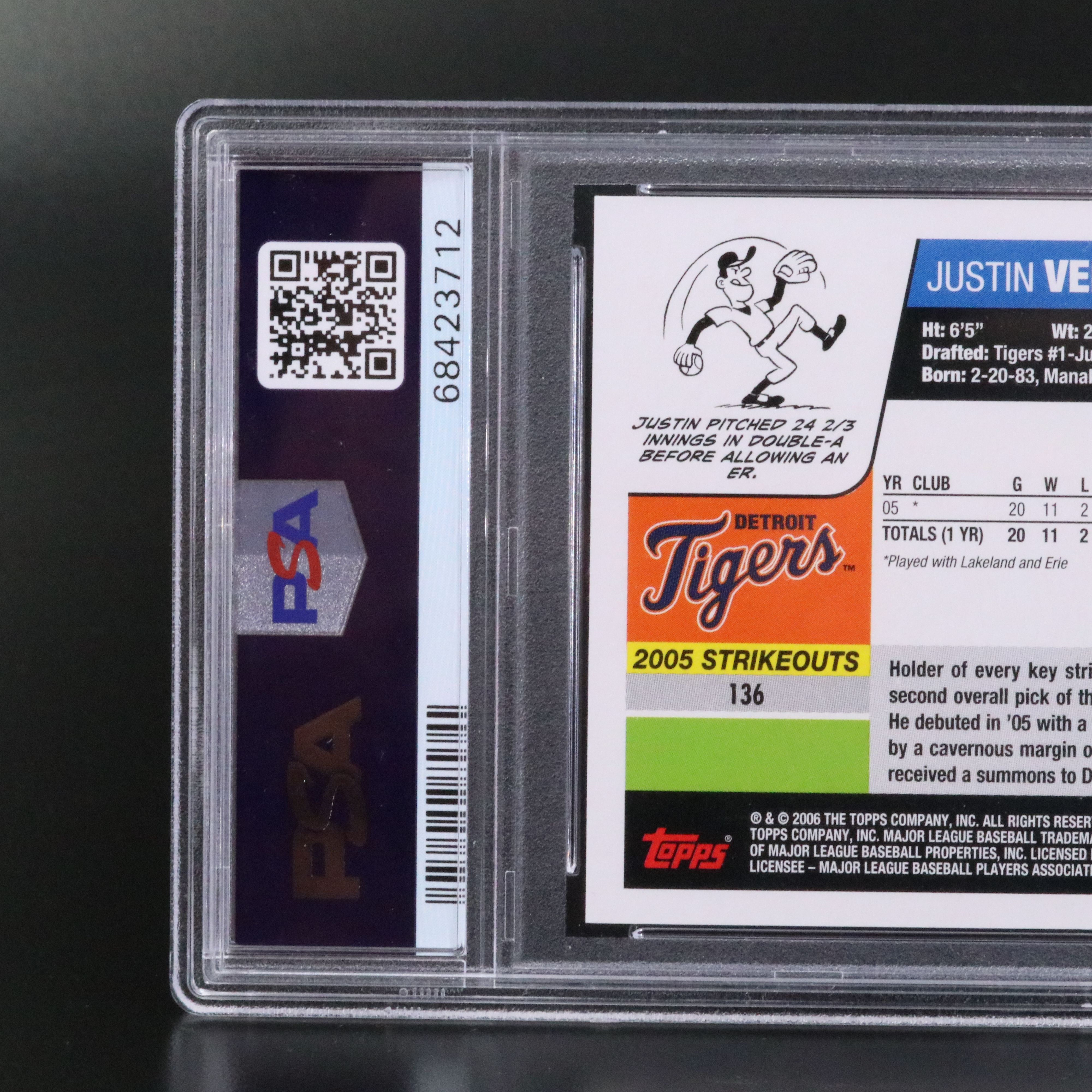 2006 Topps Justin Verlander Detroit Tigers Rookie Baseball Card Graded PSA 9