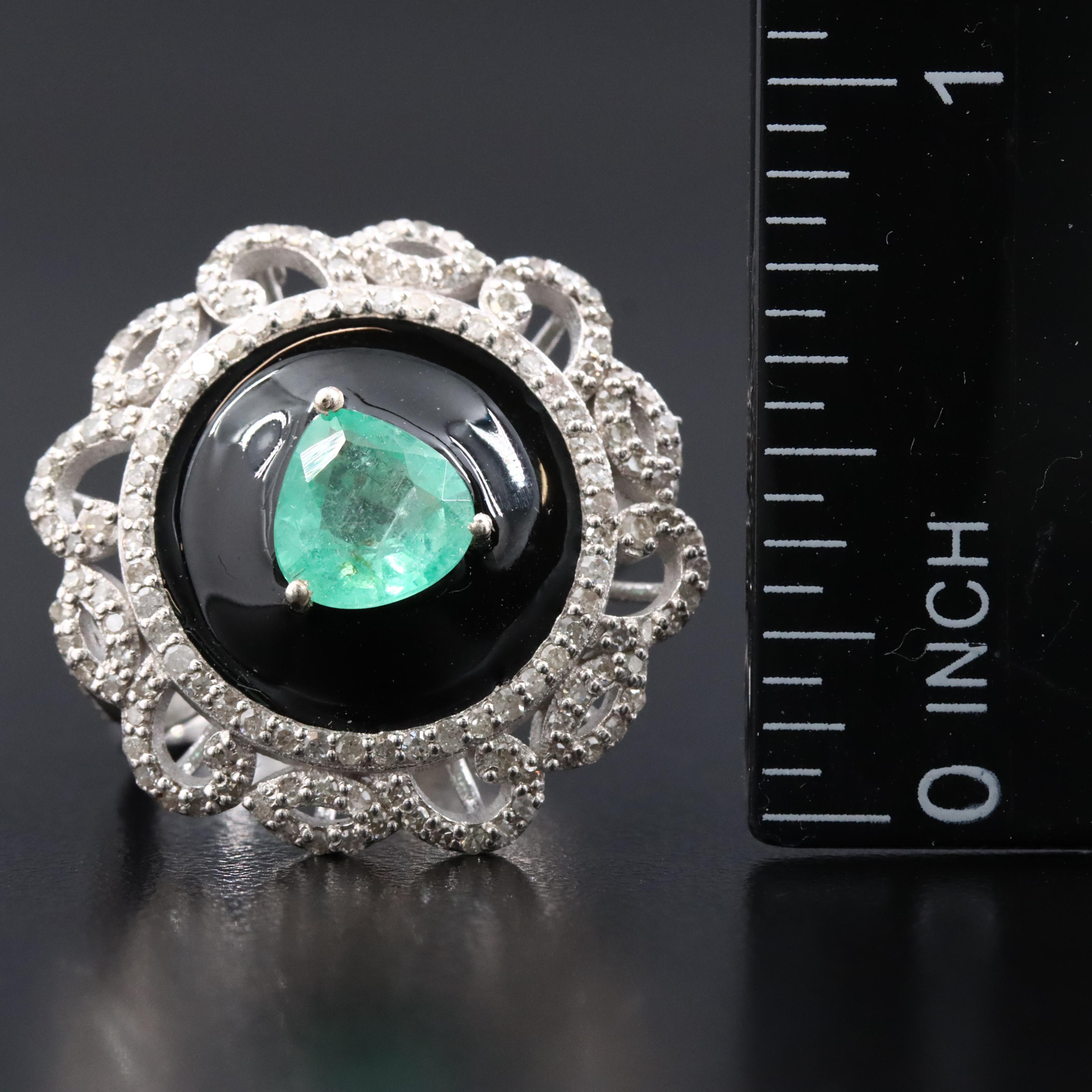 Sterling Ring with Emerald, Diamonds and Enamel