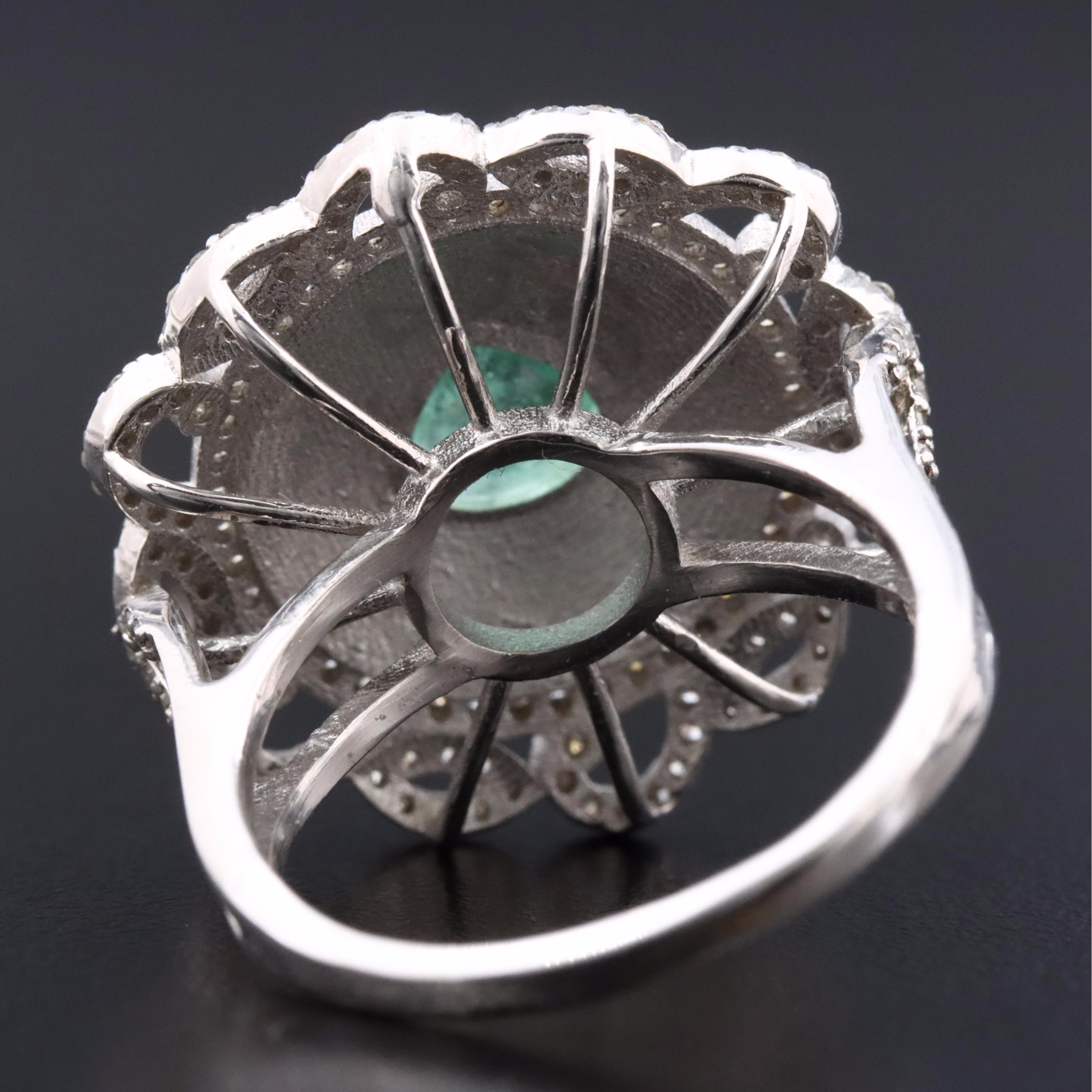 Sterling Ring with Emerald, Diamonds and Enamel