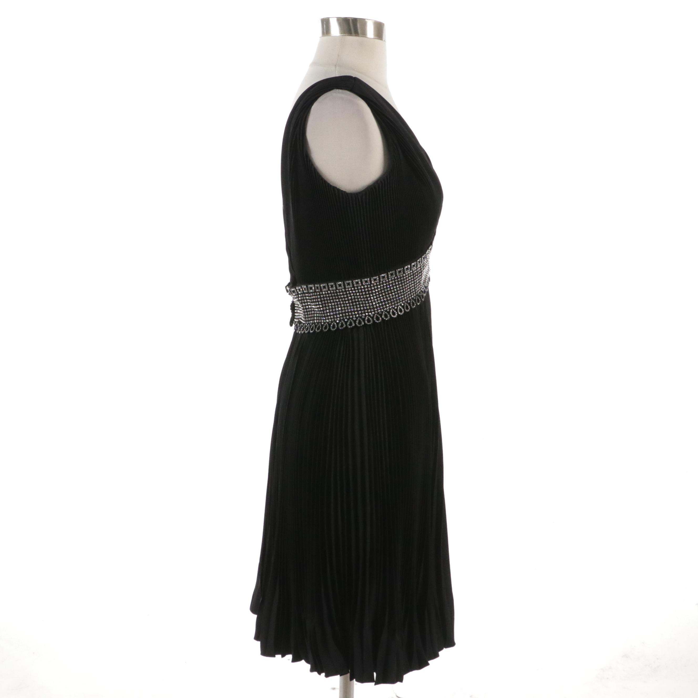 Pearl Kirsten Crystal Rhinestone Embellished Plissé Pleated Sleeveless Dress