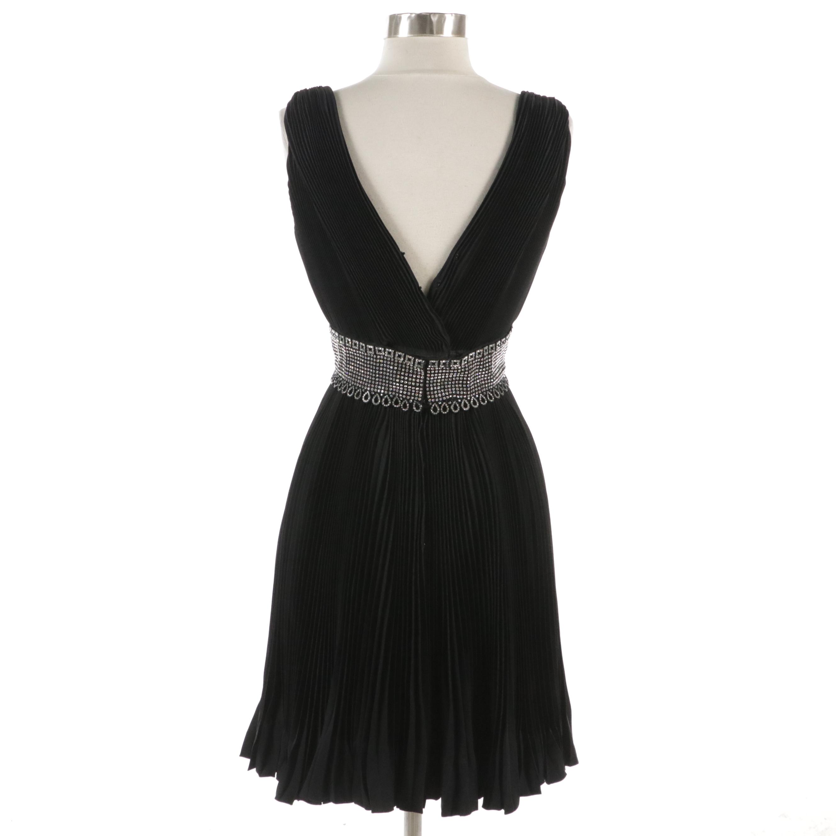 Pearl Kirsten Crystal Rhinestone Embellished Plissé Pleated Sleeveless Dress