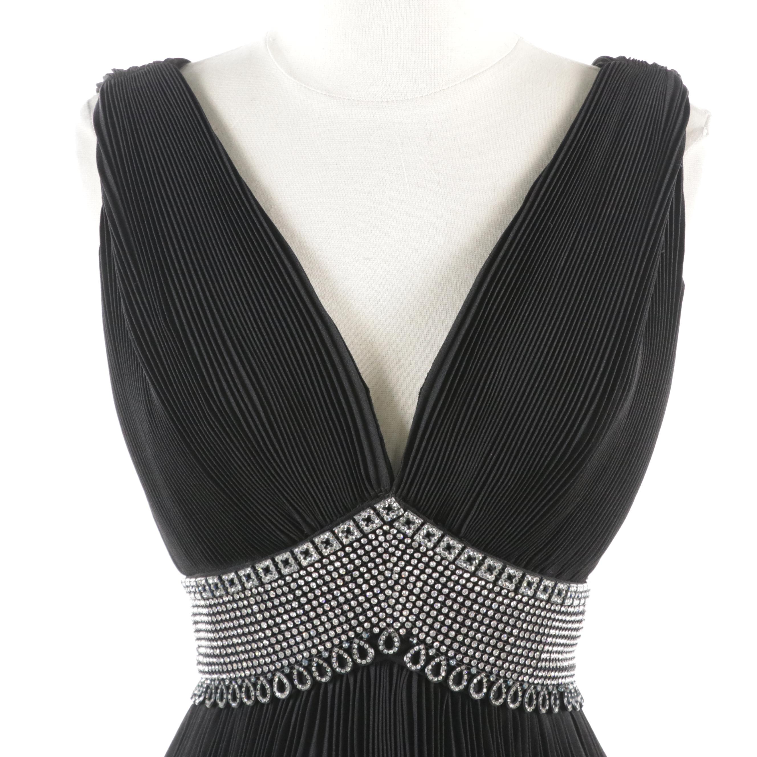 Pearl Kirsten Crystal Rhinestone Embellished Plissé Pleated Sleeveless Dress