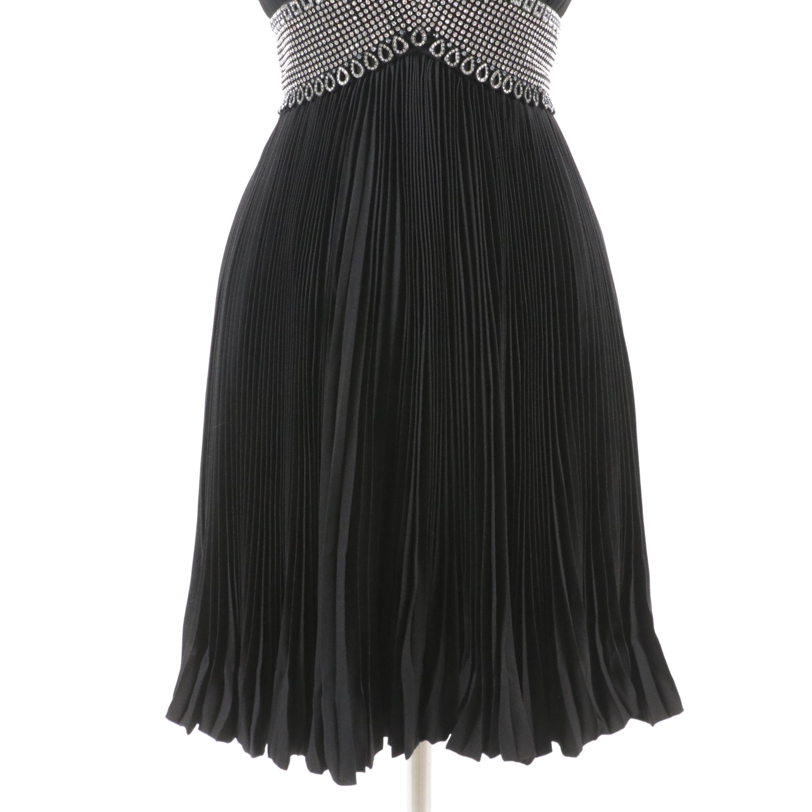 Pearl Kirsten Crystal Rhinestone Embellished Plissé Pleated Sleeveless Dress