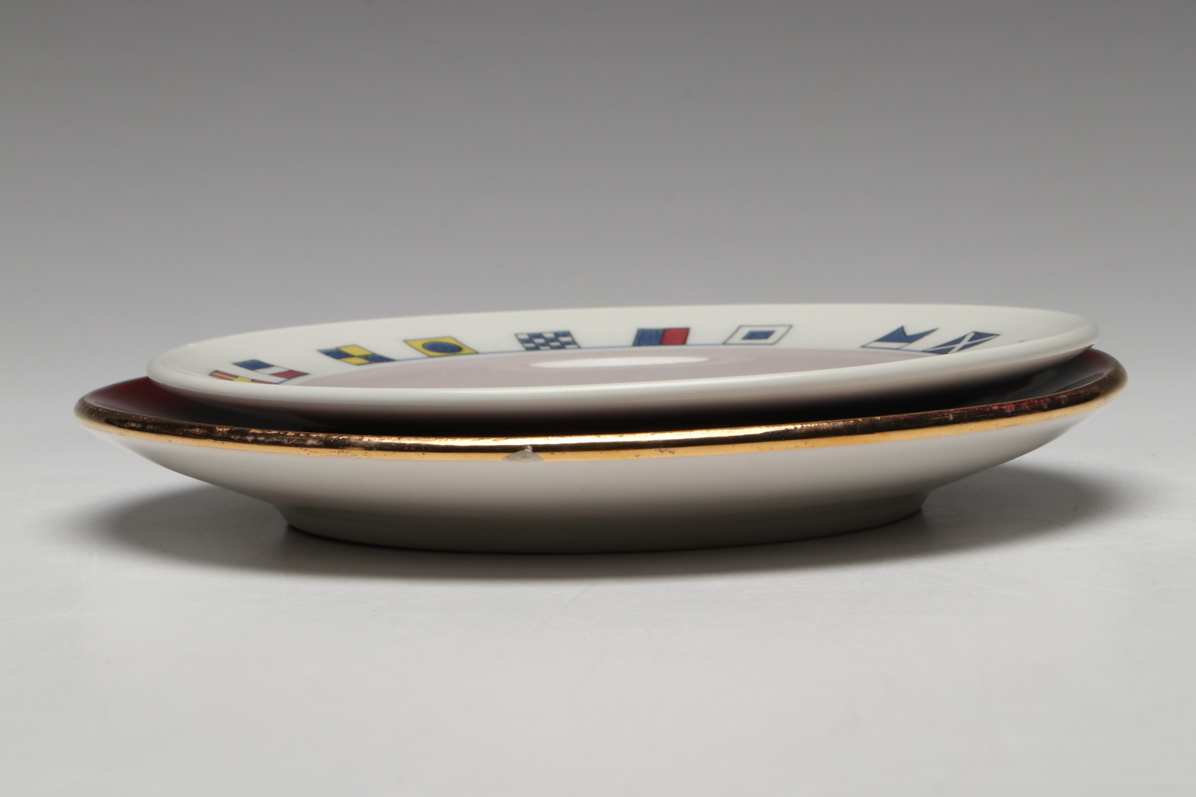 American Export Line Souvenir Plates with Reed & Barton Condiment Caddy