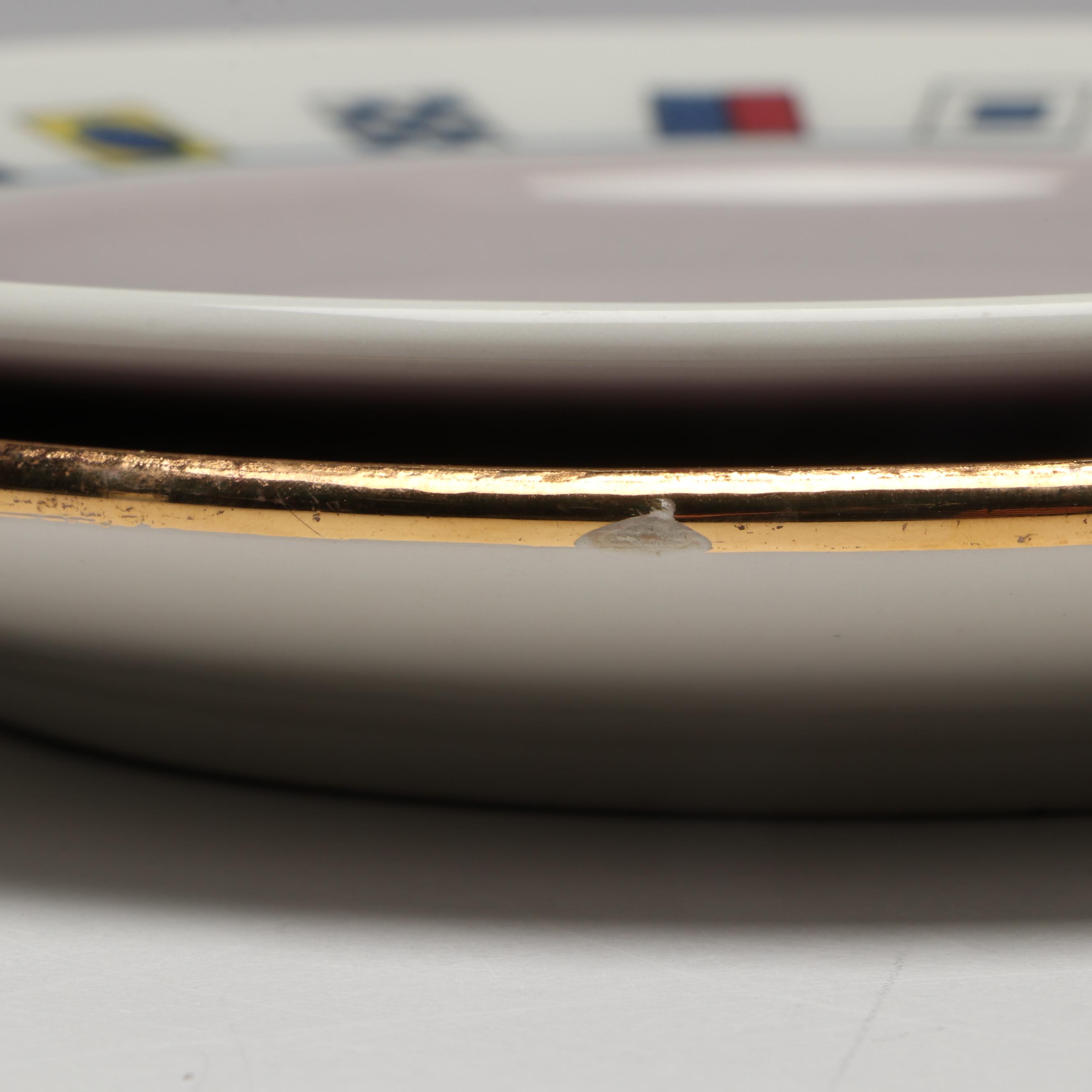 American Export Line Souvenir Plates with Reed & Barton Condiment Caddy