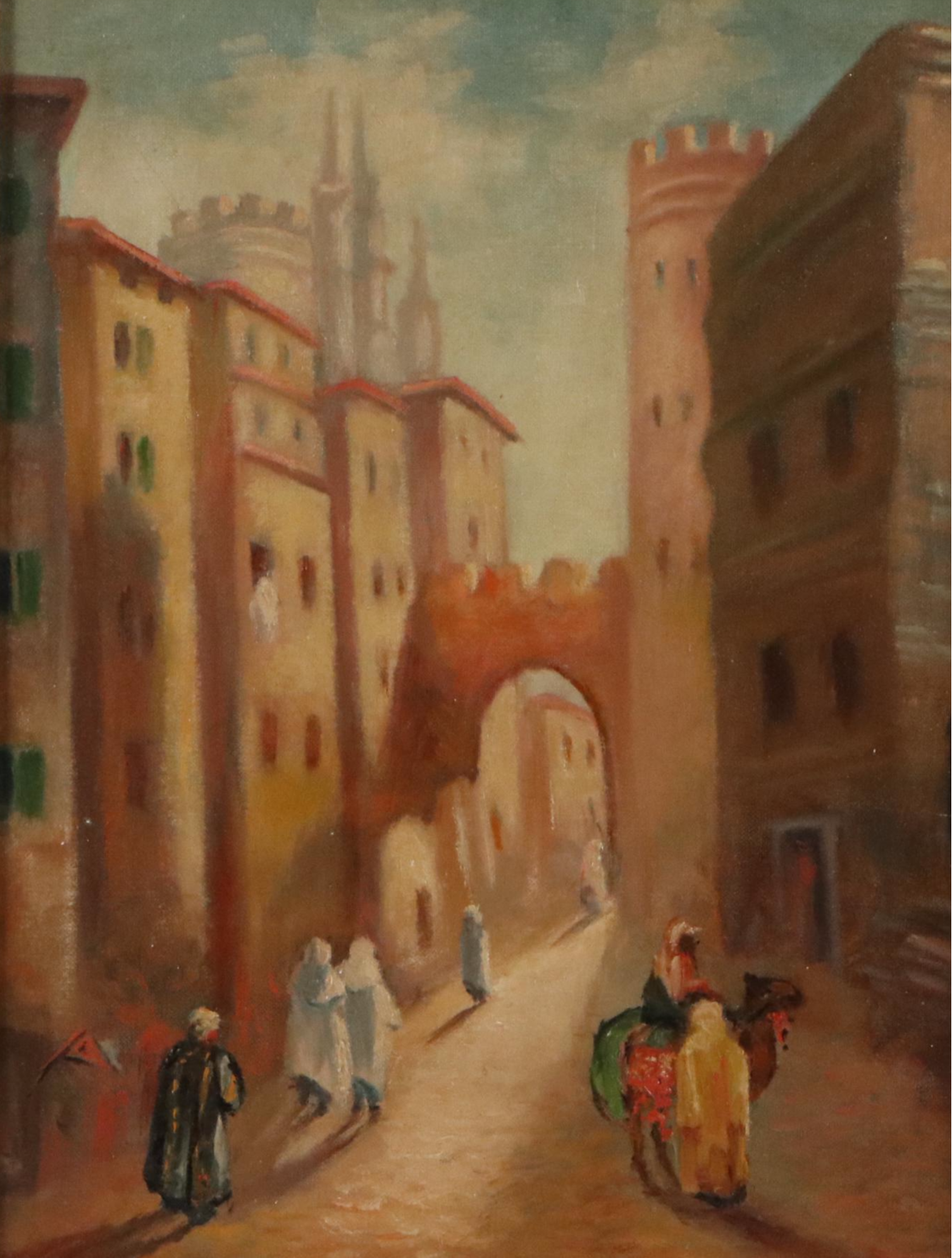 A.D. Harmon Oil Painting of Street Scene in Fes, Morocco