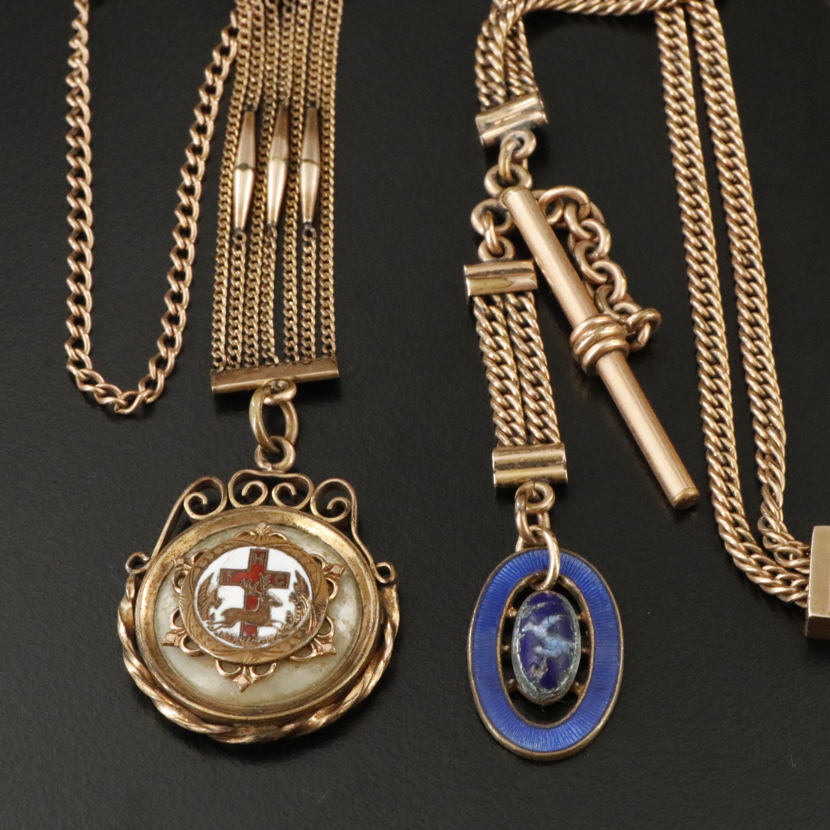 American Waltham Gold-Filled Pocket Watch with Gemstone Accented Fobs
