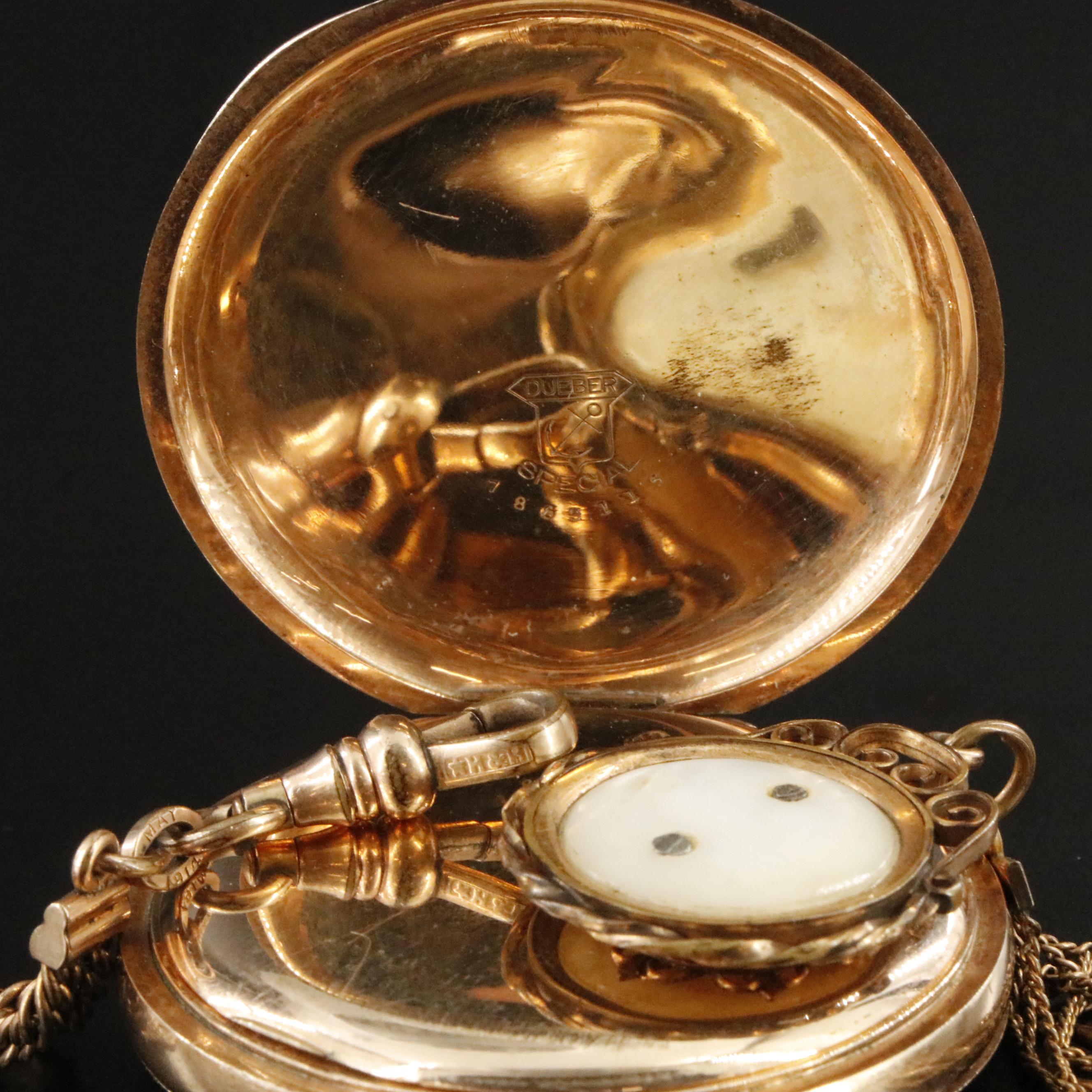 American Waltham Gold-Filled Pocket Watch with Gemstone Accented Fobs