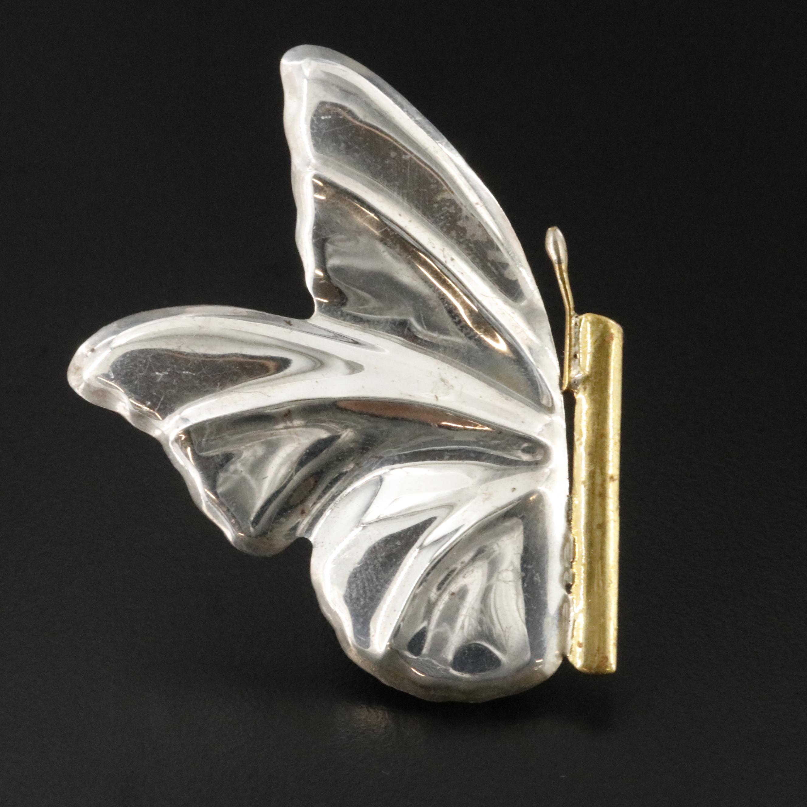 Mexican Sterling and Brass Butterfly Brooch