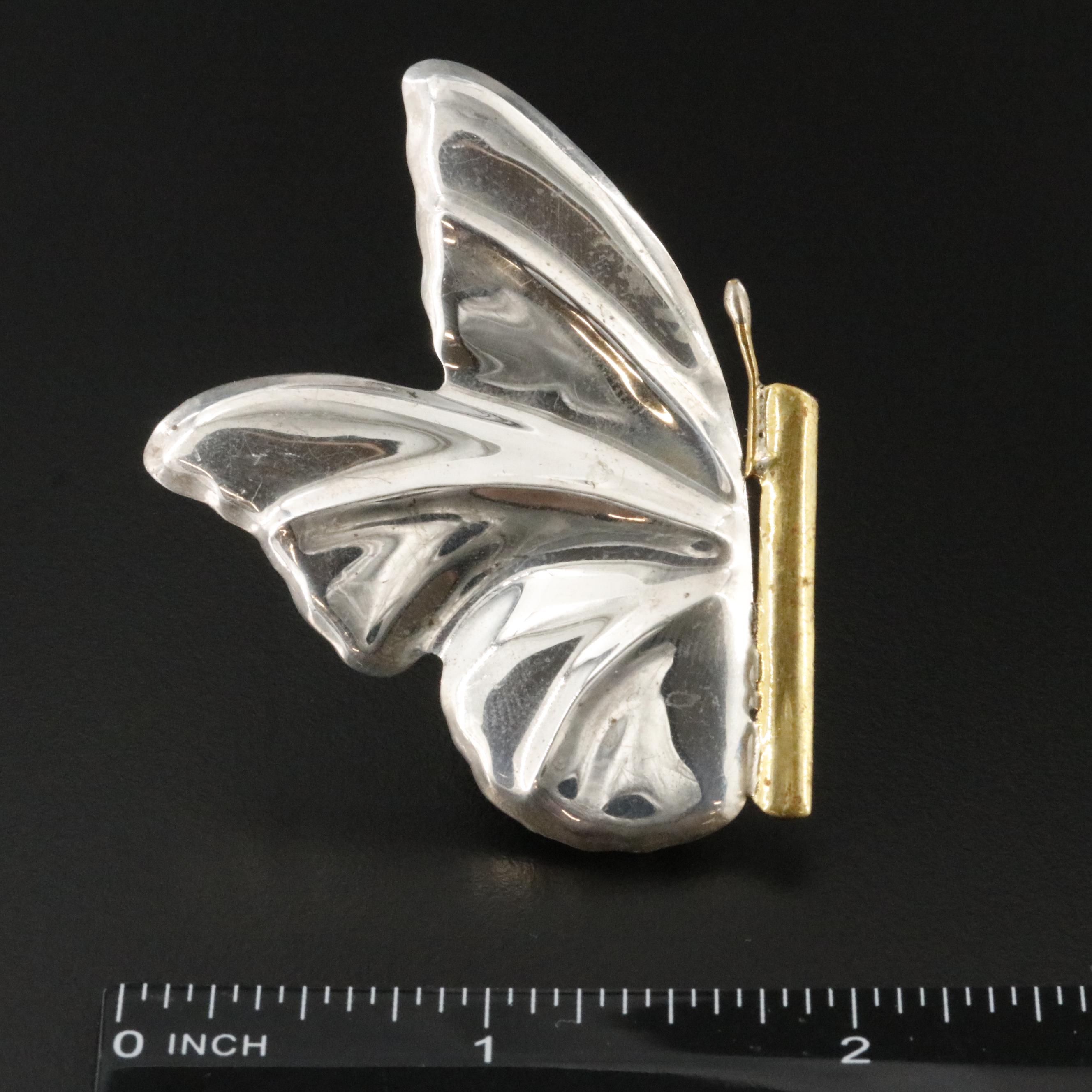 Mexican Sterling and Brass Butterfly Brooch