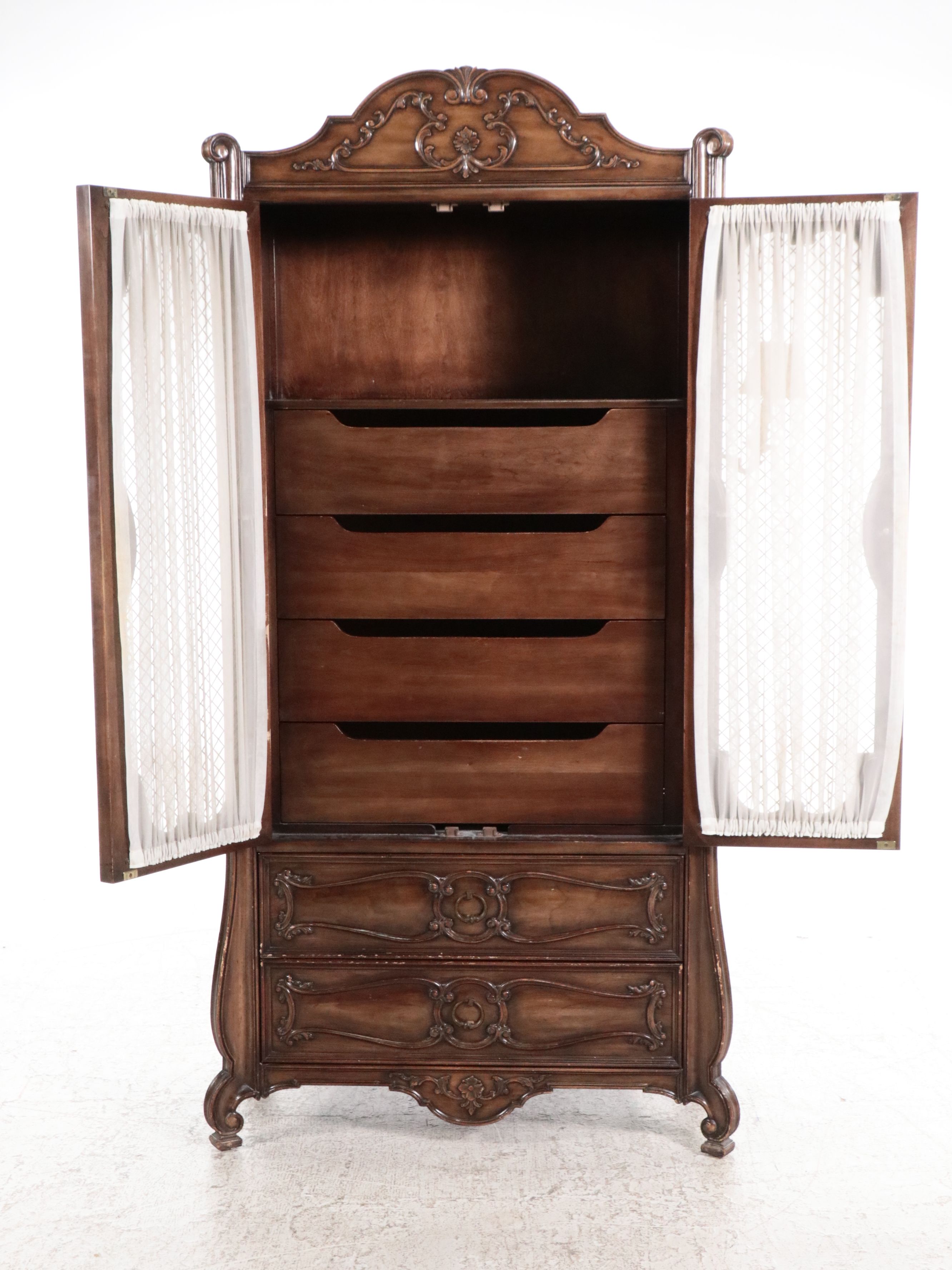 Louis XV Style Cherry Three-Piece Armoire/Dressing Table