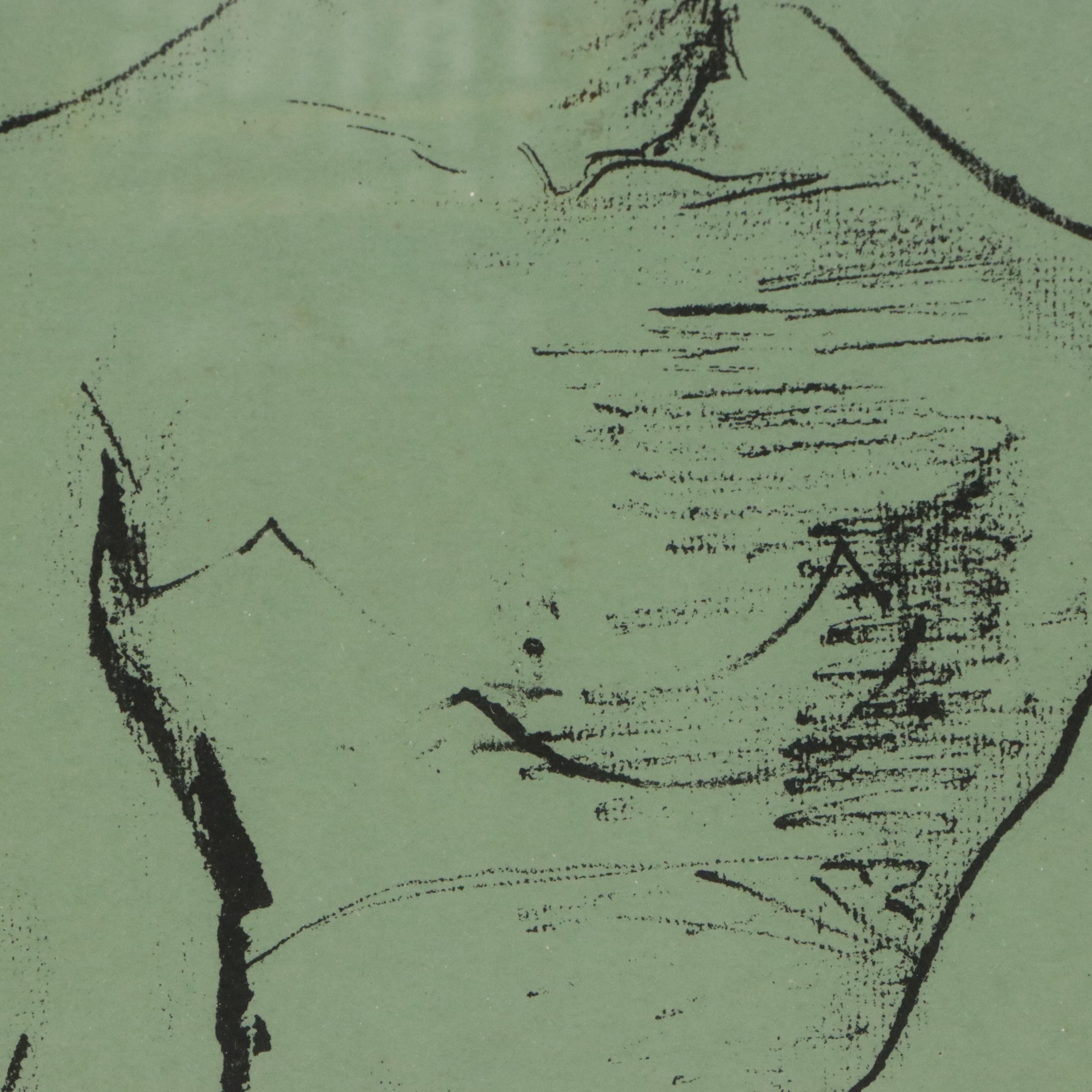 Earl Kerkam Lithograph of Stylized Nude Figure, Early to Mid-20th Century