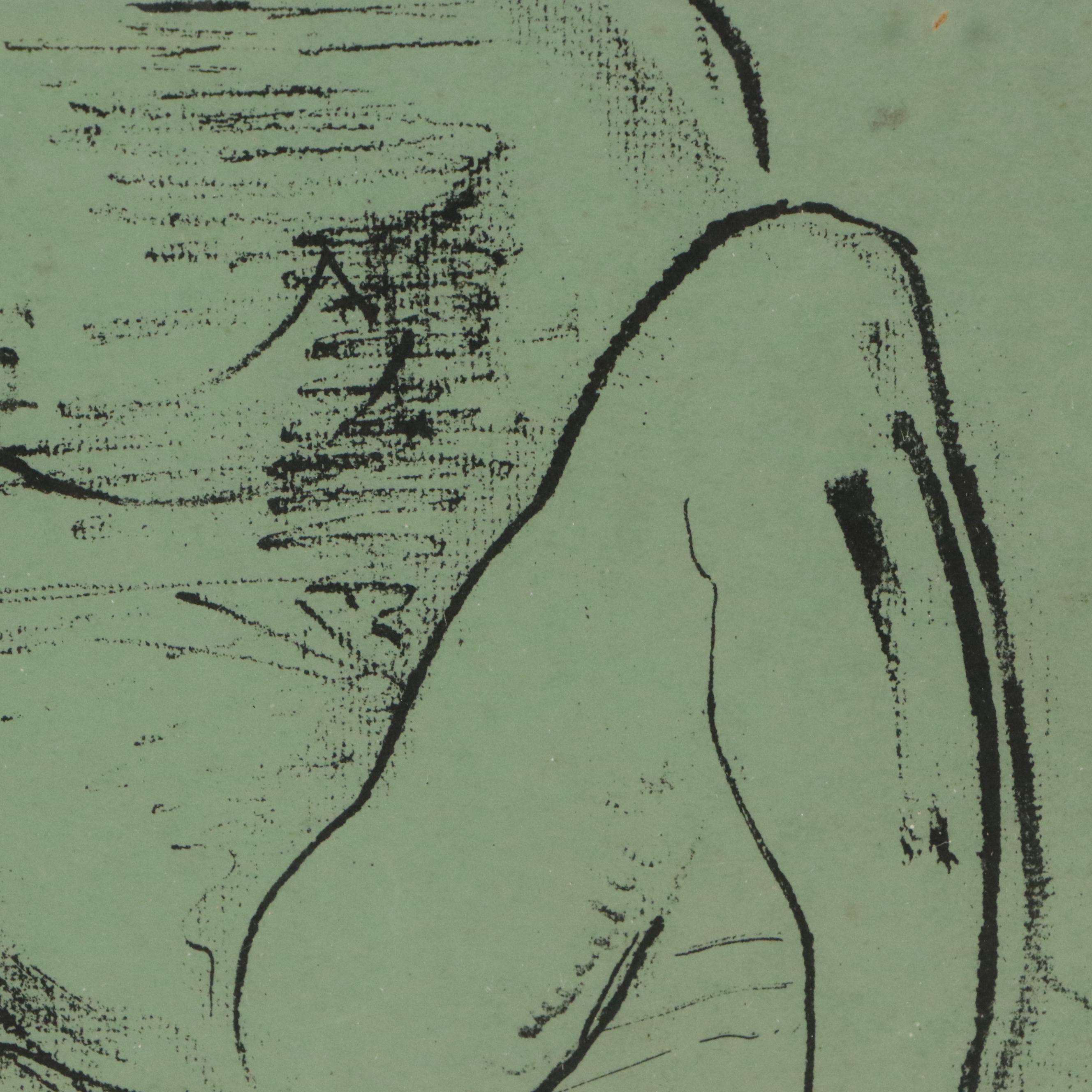 Earl Kerkam Lithograph of Stylized Nude Figure, Early to Mid-20th Century
