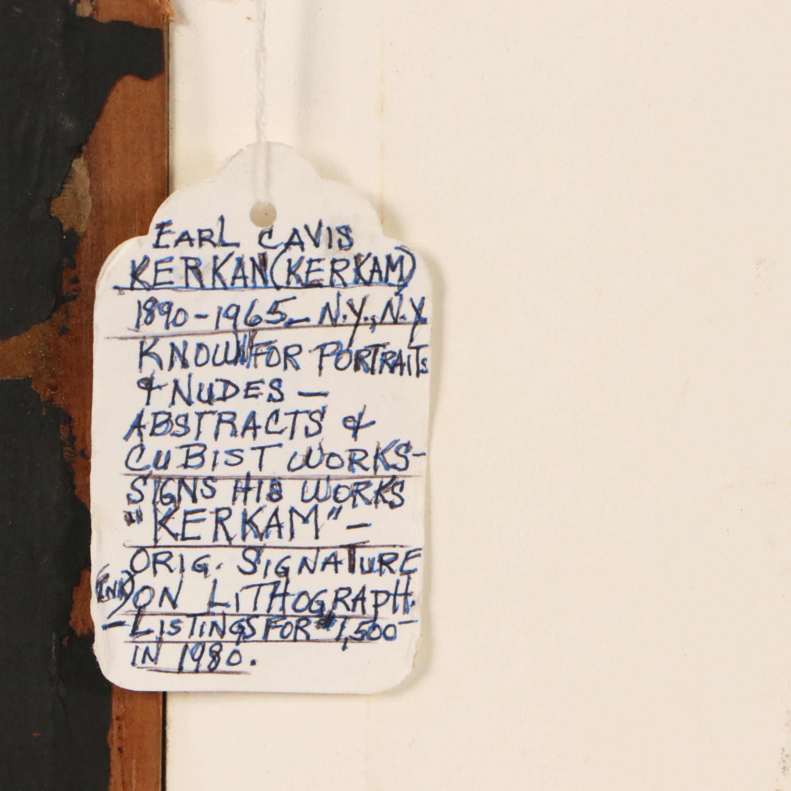 Earl Kerkam Lithograph of Stylized Nude Figure, Early to Mid-20th Century