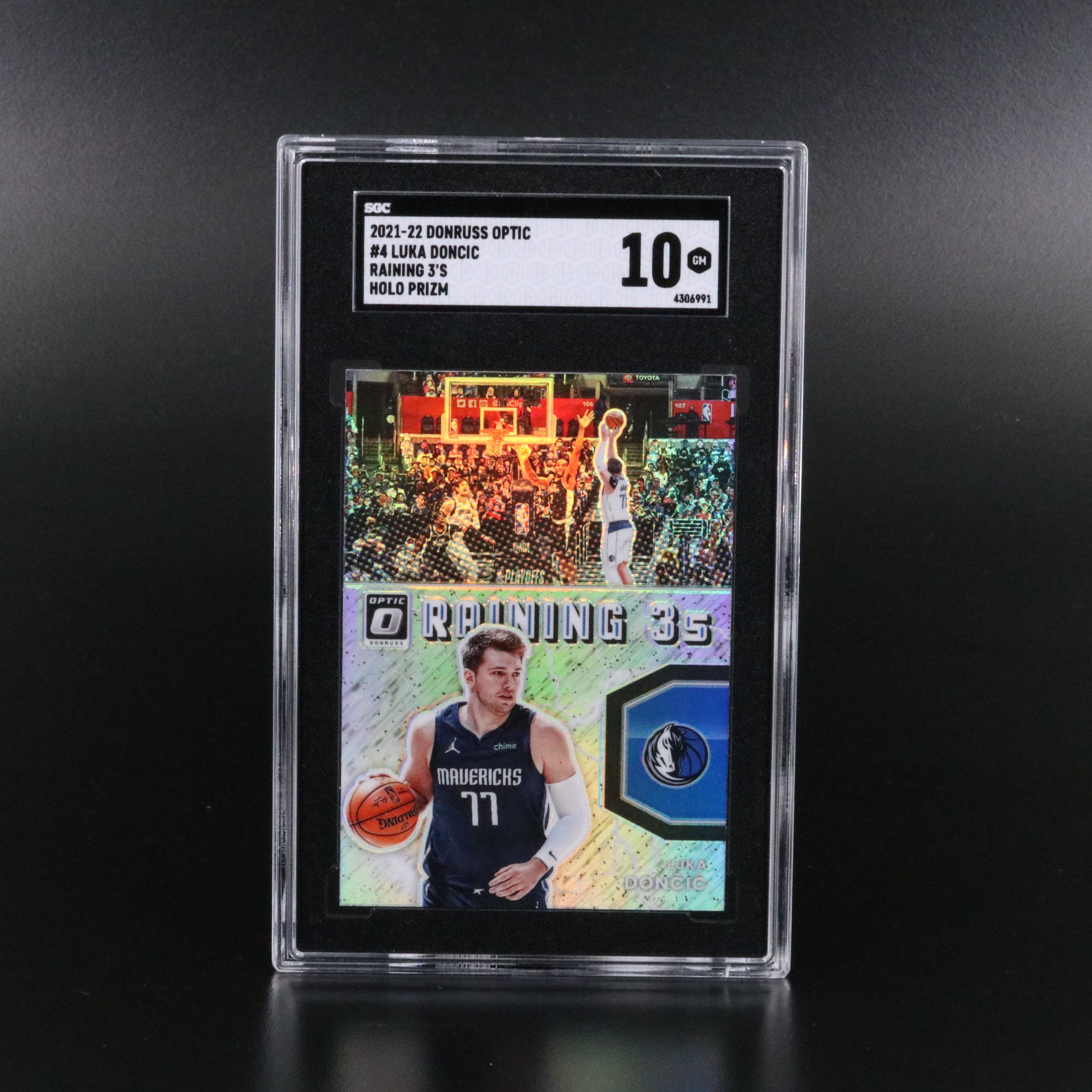 2021-22 Donruss Optic Luka Doncic Raining 3’s Holo Prizm Card Graded SGC 10