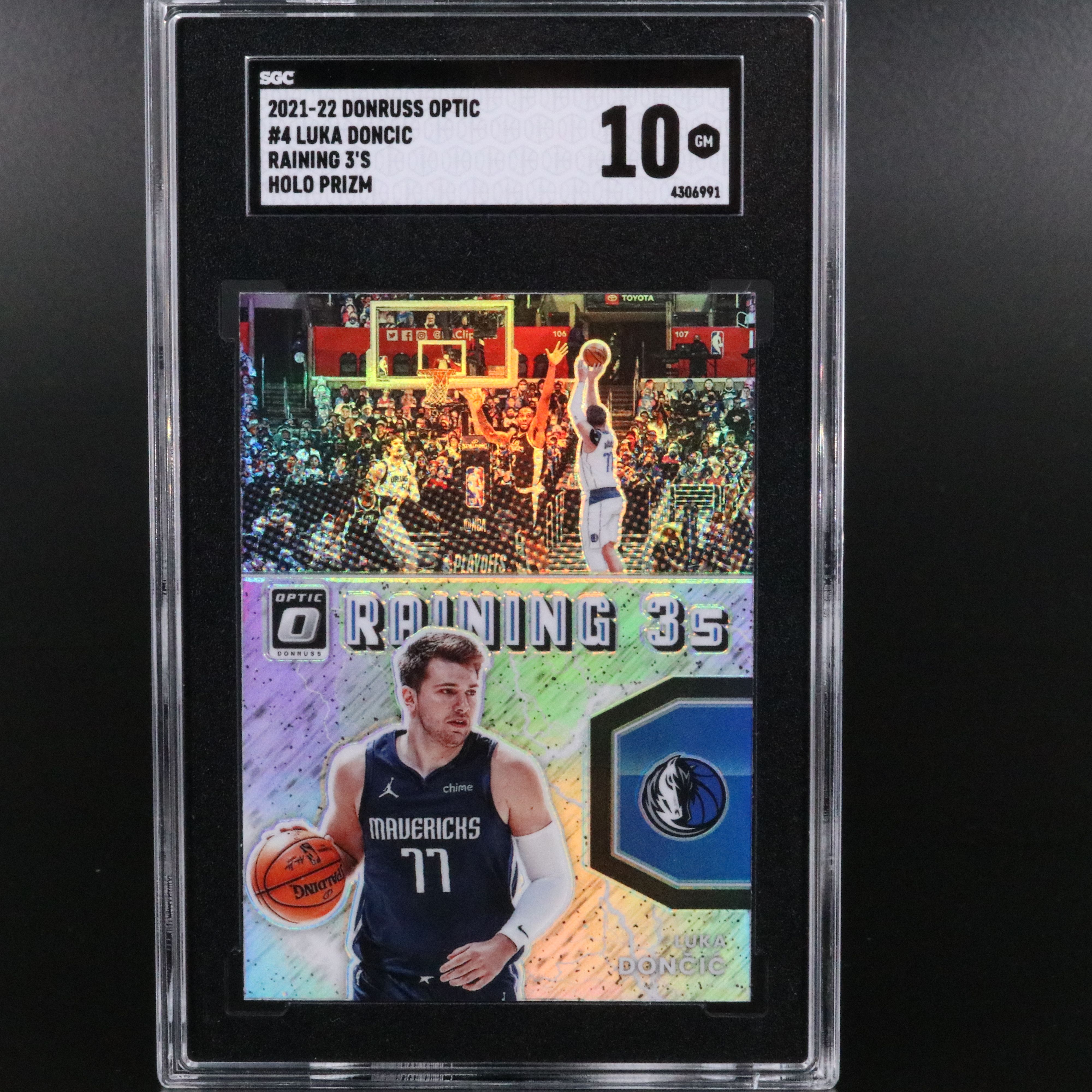 2021-22 Donruss Optic Luka Doncic Raining 3’s Holo Prizm Card Graded SGC 10