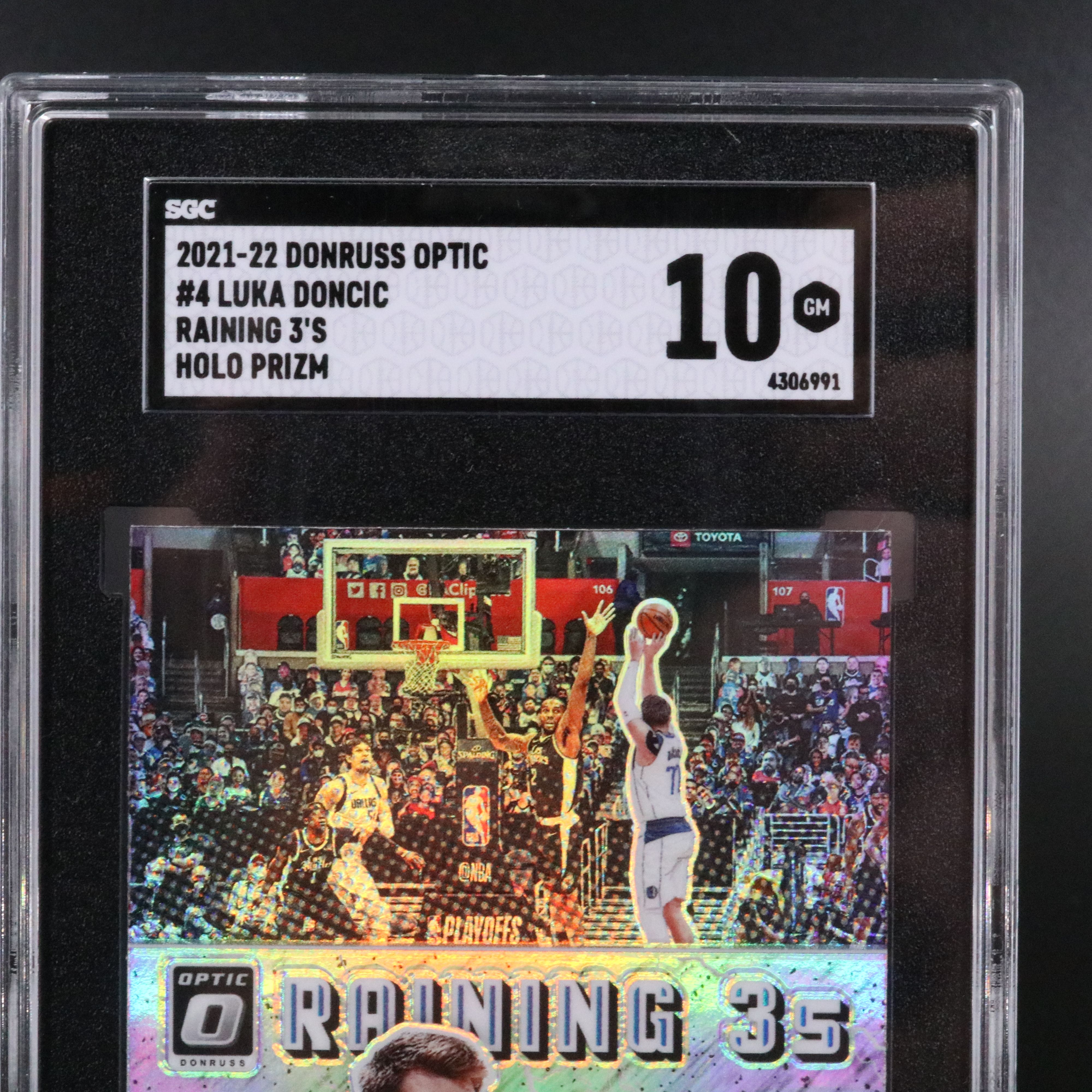 2021-22 Donruss Optic Luka Doncic Raining 3’s Holo Prizm Card Graded SGC 10