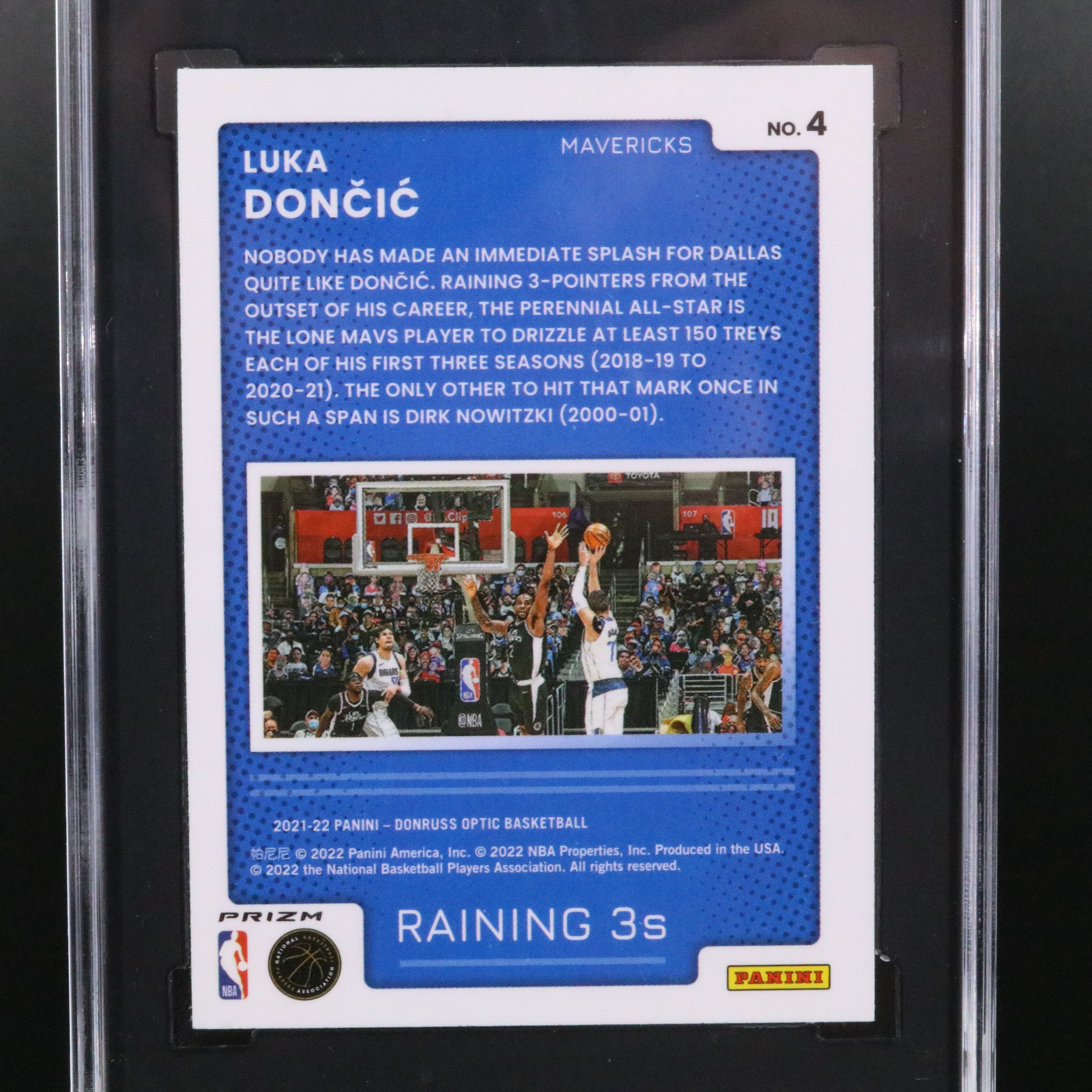 2021-22 Donruss Optic Luka Doncic Raining 3’s Holo Prizm Card Graded SGC 10