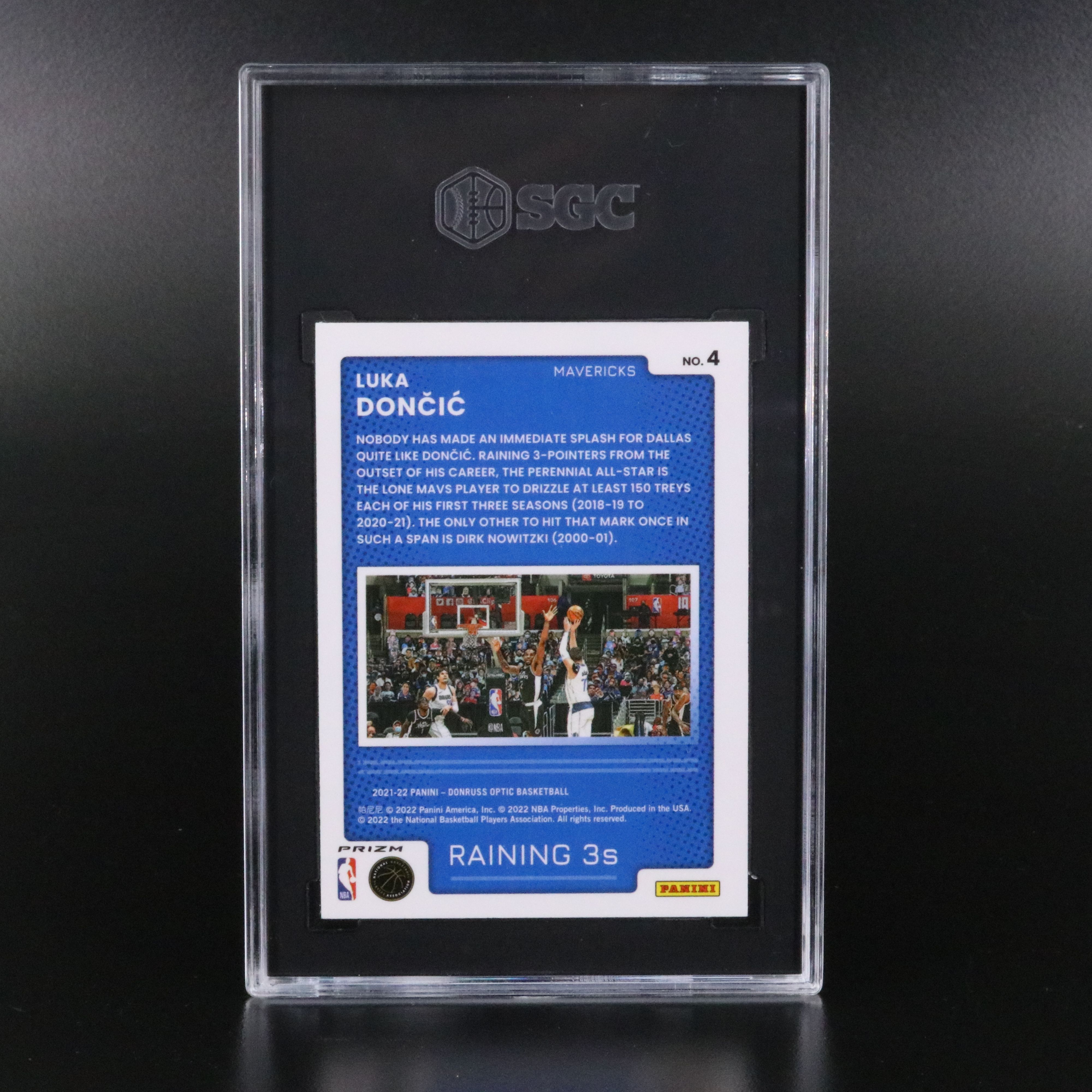 2021-22 Donruss Optic Luka Doncic Raining 3’s Holo Prizm Card Graded SGC 10