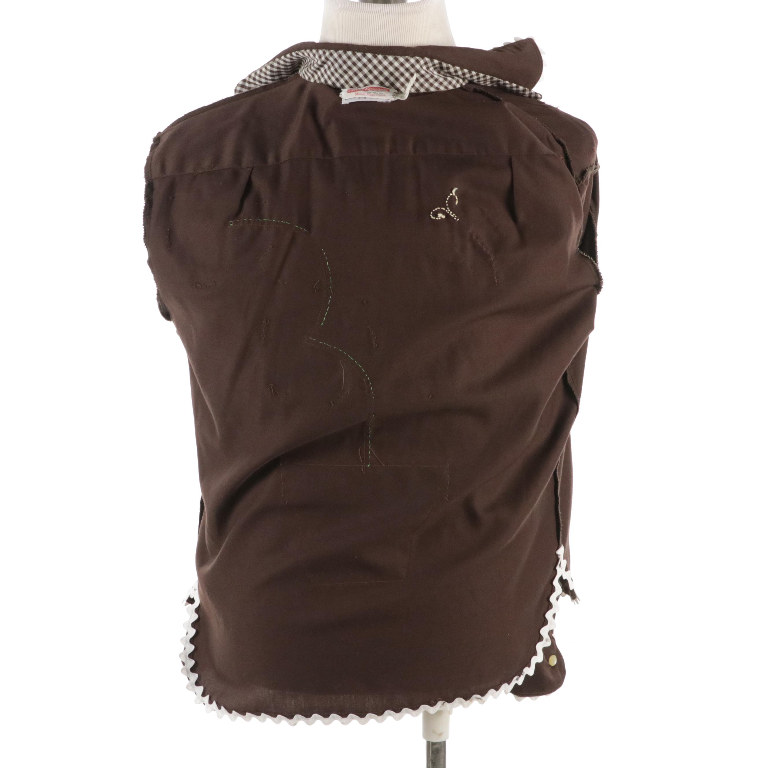 Men's Vintage Brown Cotton Western Shirt with Sunflower Appliqués