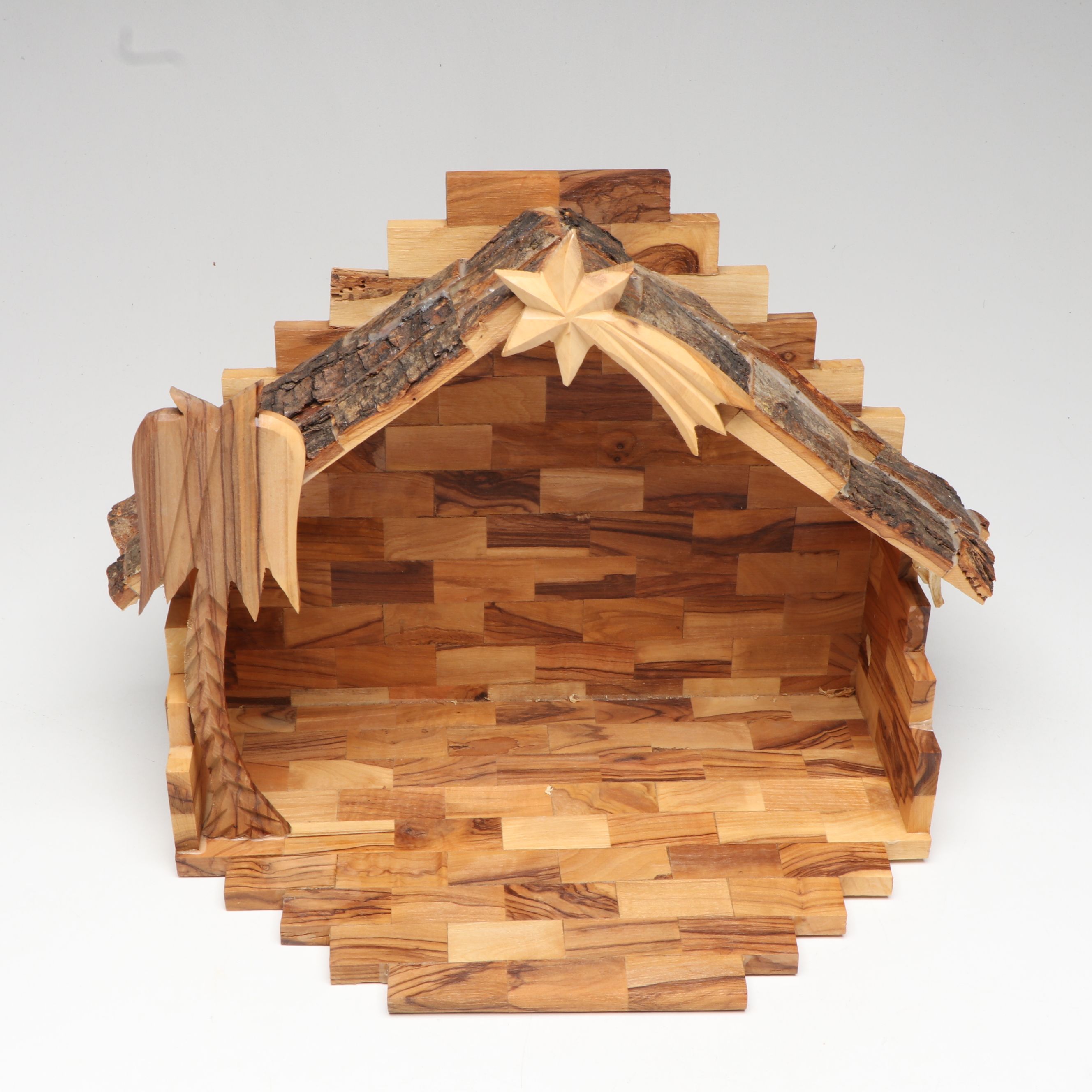 Handcrafted Olivewood and Bark Nativity Set