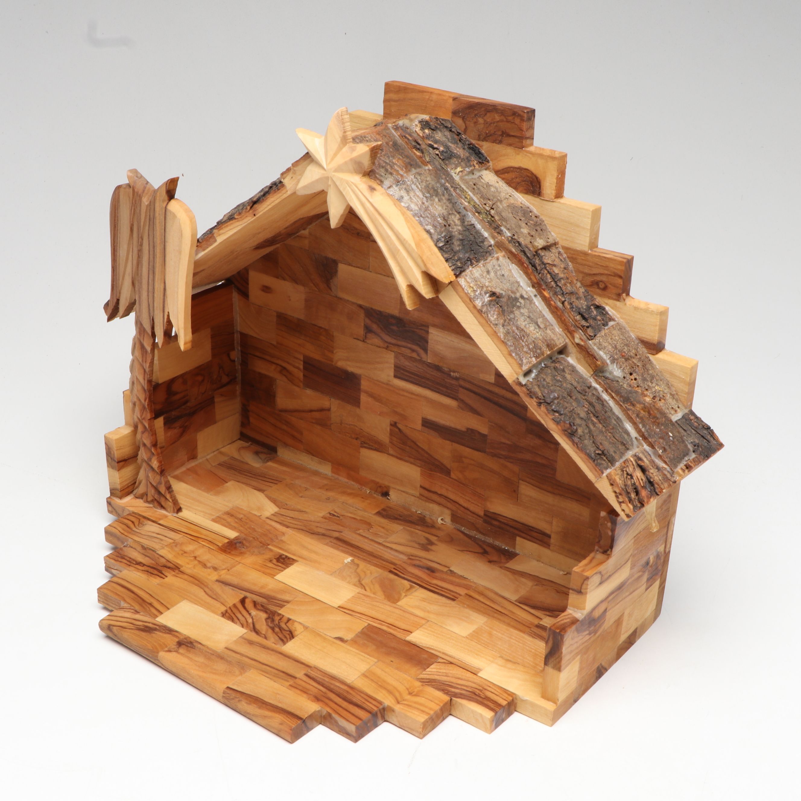 Handcrafted Olivewood and Bark Nativity Set